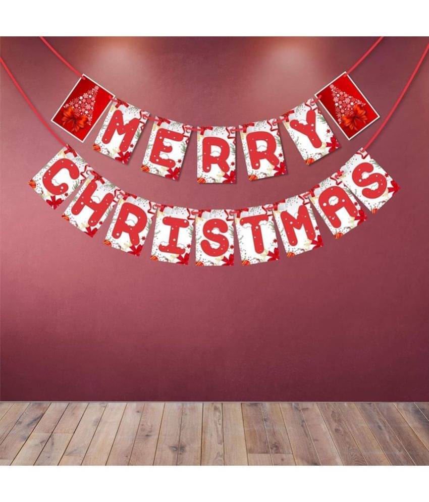 eCraftIndia Red & White Merry Christmas Bunting Banner 300 GSM Festive Decor     			eCraftIndia Red & White Merry Christmas Bunting Banner 300 GSM Festive Decor