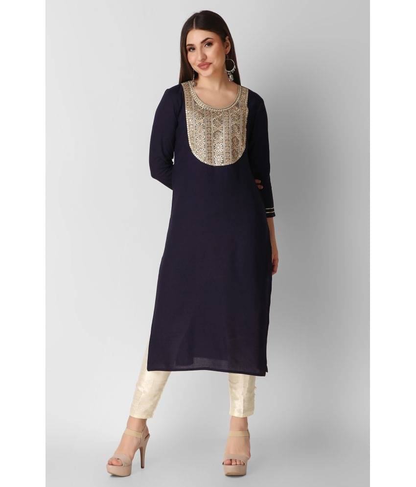 ravishree Rayon Embellished Straight Women's Kurti - Navy Blue ( Pack of 1 )     			ravishree Rayon Embellished Straight Women's Kurti - Navy Blue ( Pack of 1 )
