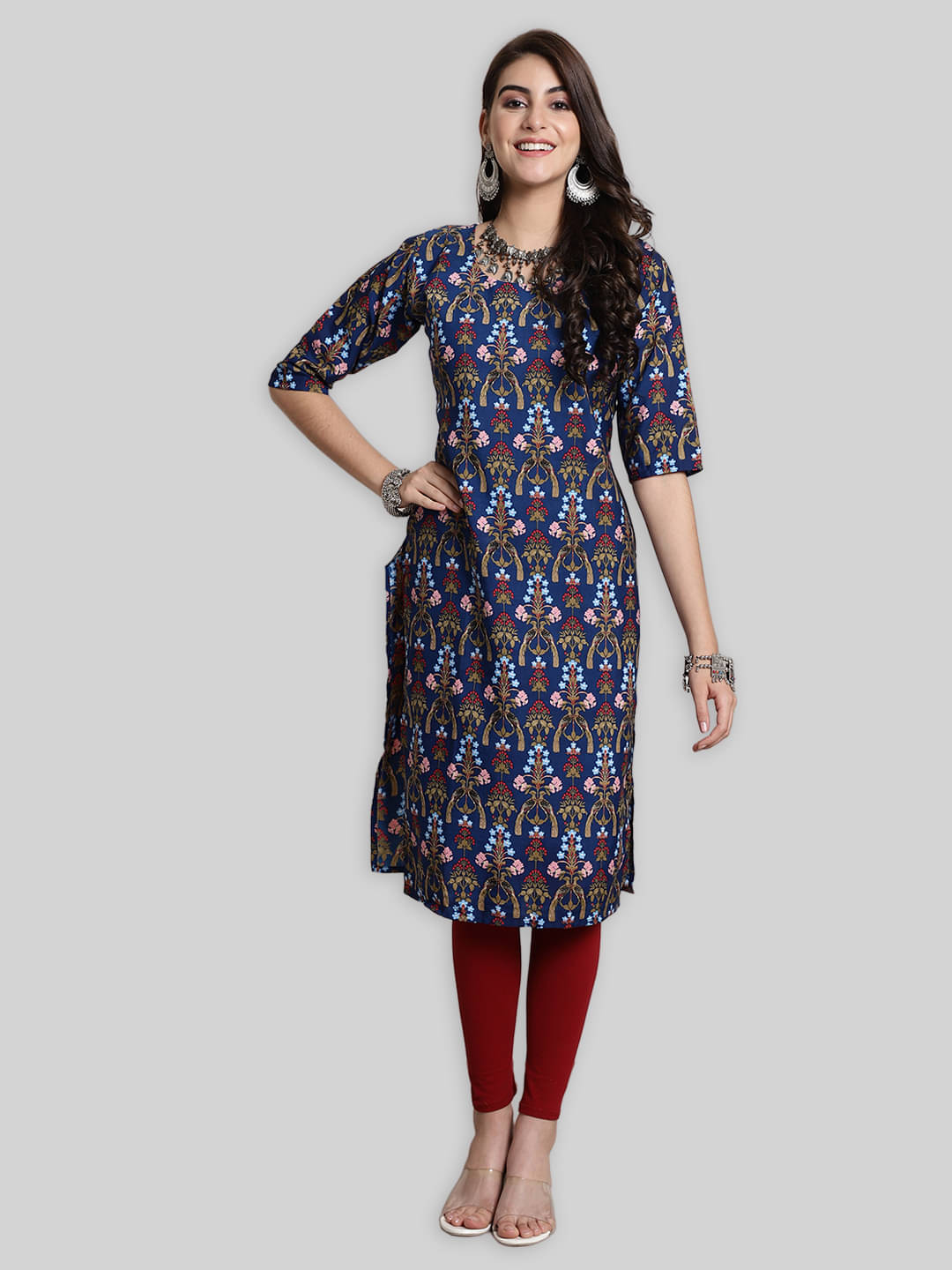 1 Stop Fashion Crepe Printed Straight Women's Kurti - Blue ( Pack of 1 ) 1 Stop Fashion Crepe Printed Straight Women's Kurti - Blue ( Pack of 1 )