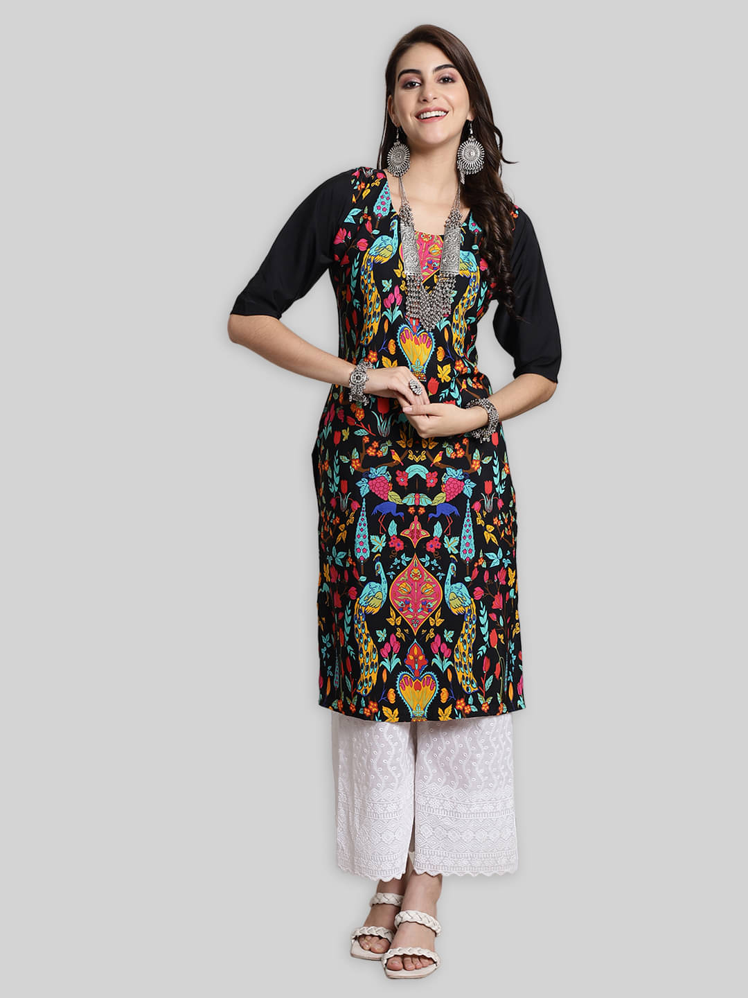     			1 Stop Fashion Crepe Printed Straight Women's Kurti - Black ( Pack of 1 )