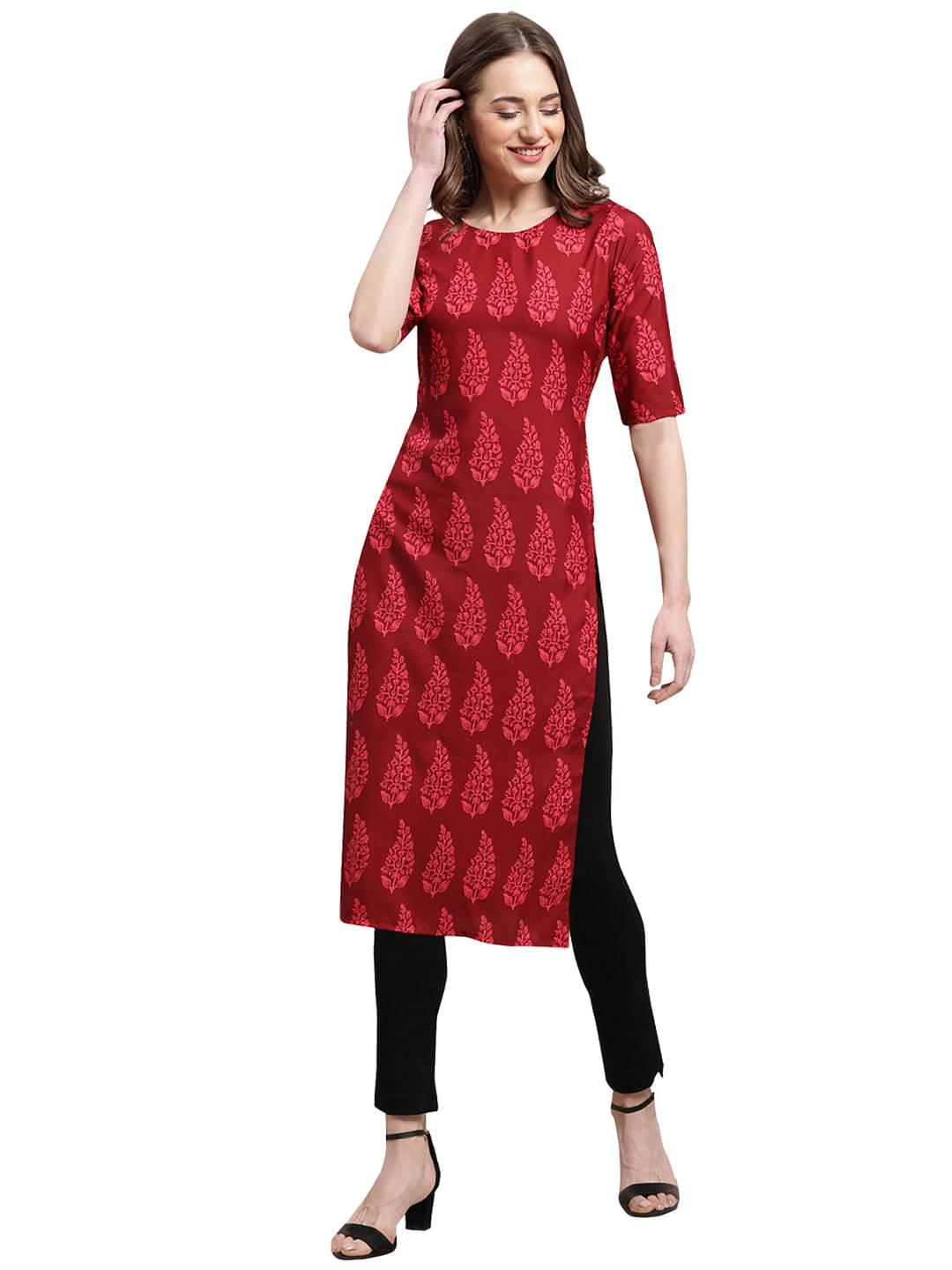     			1 Stop Fashion Crepe Printed Straight Women's Kurti - Red ( Pack of 1 )