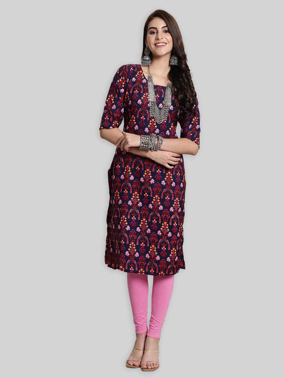     			1 Stop Fashion Crepe Printed Straight Women's Kurti - Blue ( Pack of 1 )