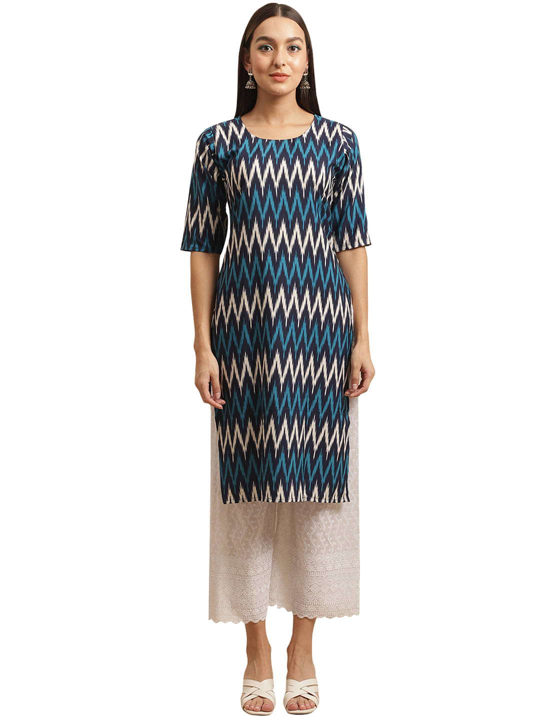 1 Stop Fashion Crepe Printed Straight Women's Kurti - Blue ( Pack of 1 ) 1 Stop Fashion Crepe Printed Straight Women's Kurti - Blue ( Pack of 1 )