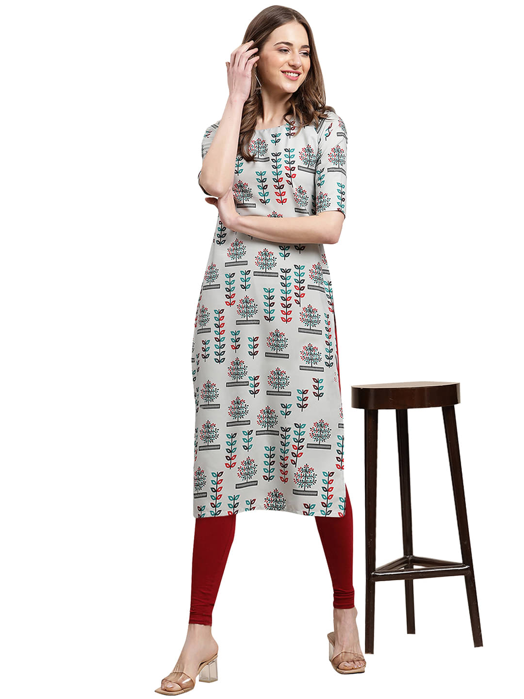     			1 Stop Fashion Crepe Printed Straight Women's Kurti - Grey Melange ( Pack of 1 )