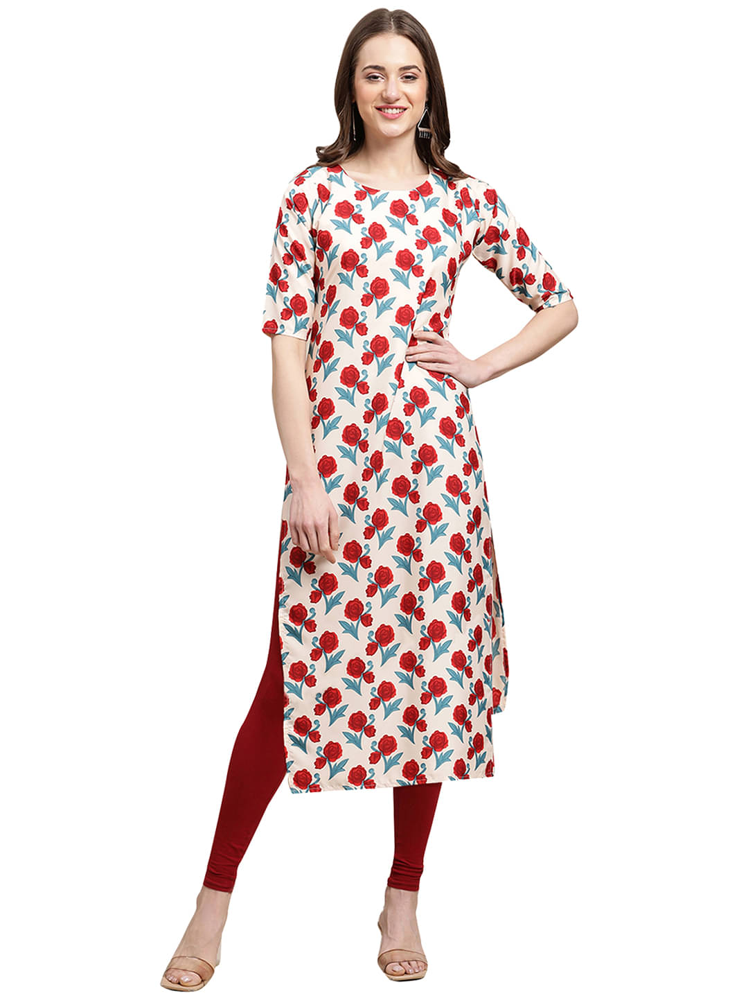    			1 Stop Fashion Crepe Printed Straight Women's Kurti - Red ( Pack of 1 )