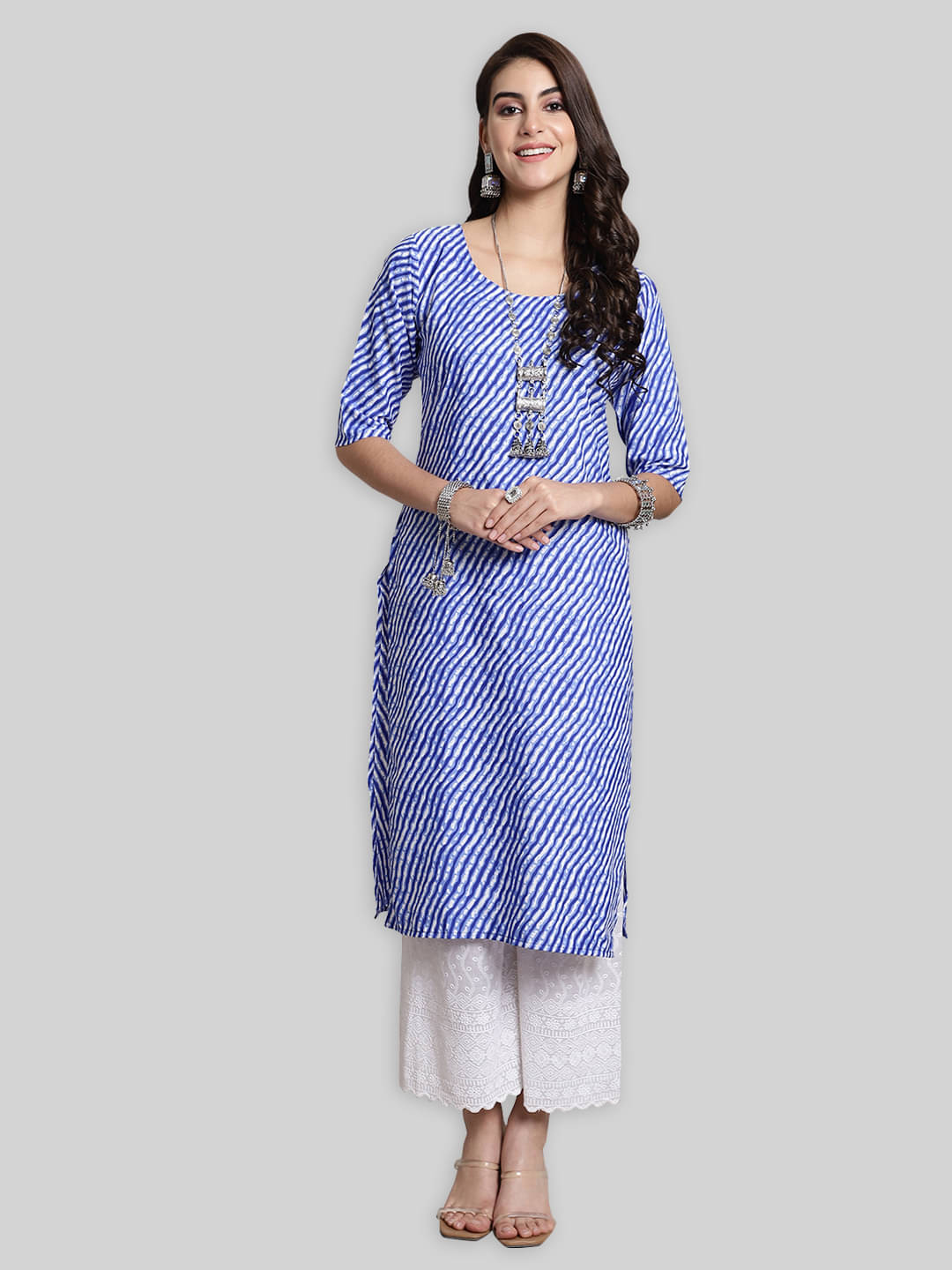 1 Stop Fashion Crepe Printed Straight Women's Kurti - Light Blue ( Pack of 1 ) 1 Stop Fashion Crepe Printed Straight Women's Kurti - Light Blue ( Pack of 1 )