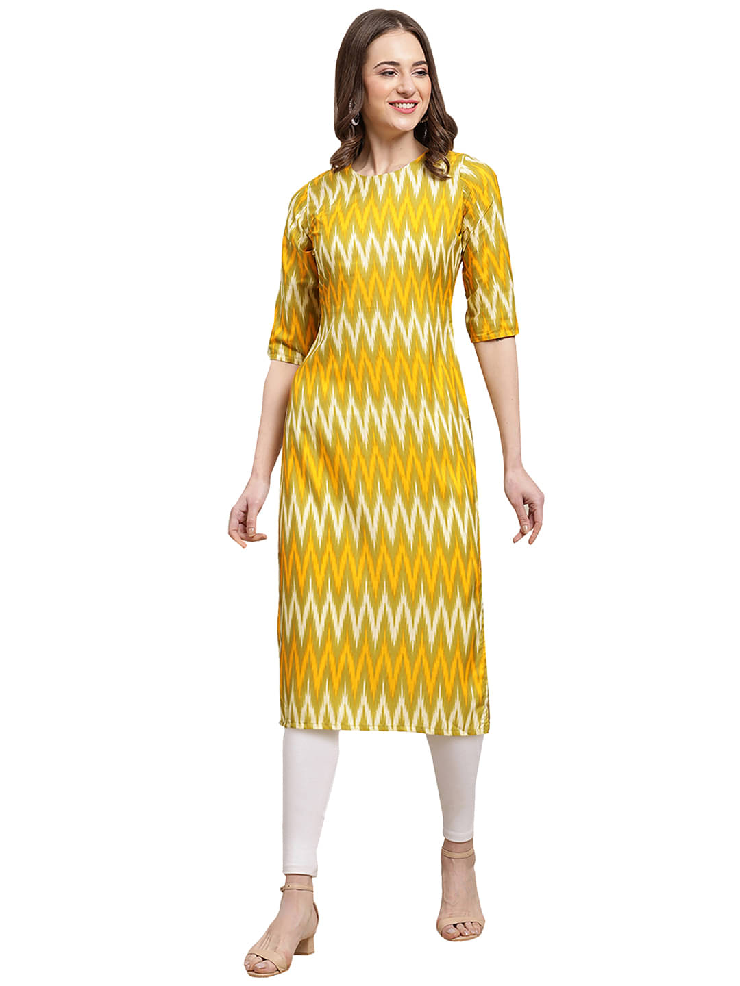     			1 Stop Fashion Crepe Printed Straight Women's Kurti - Yellow ( Pack of 1 )