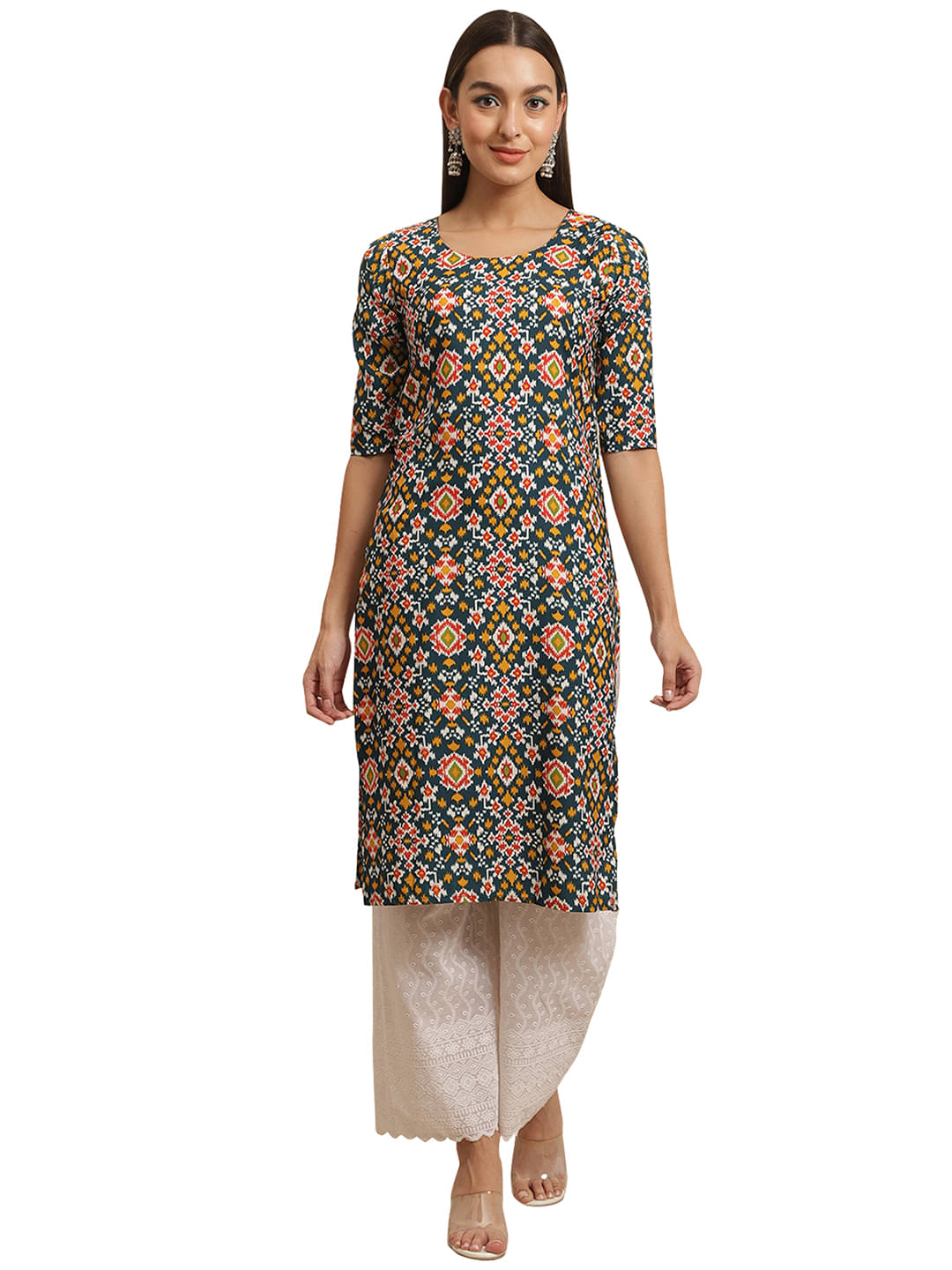     			1 Stop Fashion Crepe Printed Straight Women's Kurti - Green ( Pack of 1 )