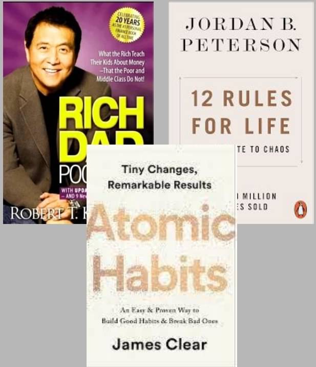    			12 Rules for Life + Rich Dad Poor Dad + Atomic Habits