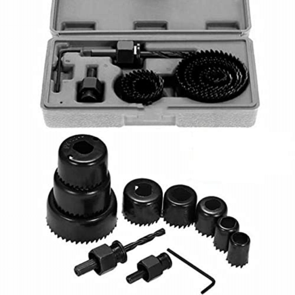 AK® Hole Saw Set 11 Pieces 3/4" - 2-1/2" Hole Saw Kit with Hex Key and Mandrels for Wood, PVC Board, Plastic Plate Drilling