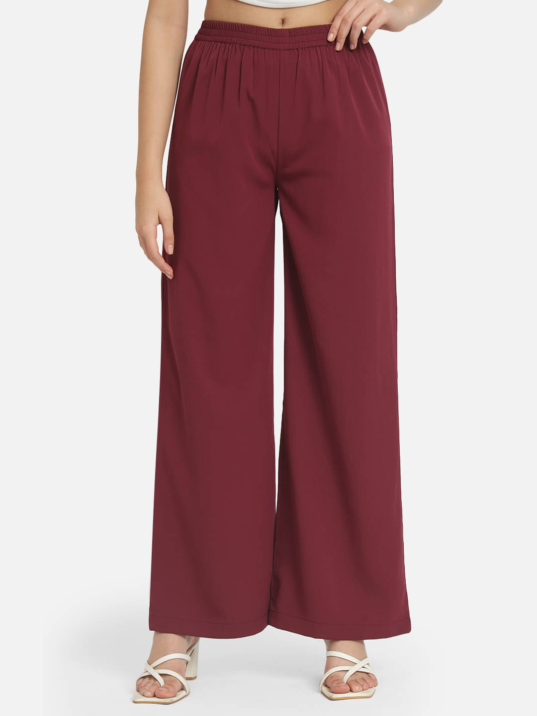 ALL WAYS YOU Maroon Crepe Straight Women's Palazzos ( Pack of 1 ) ALL WAYS YOU Maroon Crepe Straight Women's Palazzos ( Pack of 1 )