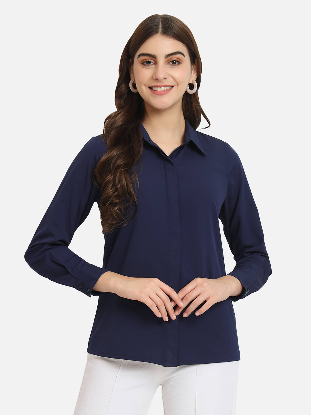     			ALL WAYS YOU Women Solid Crepe Shirt ( Navy Blue )