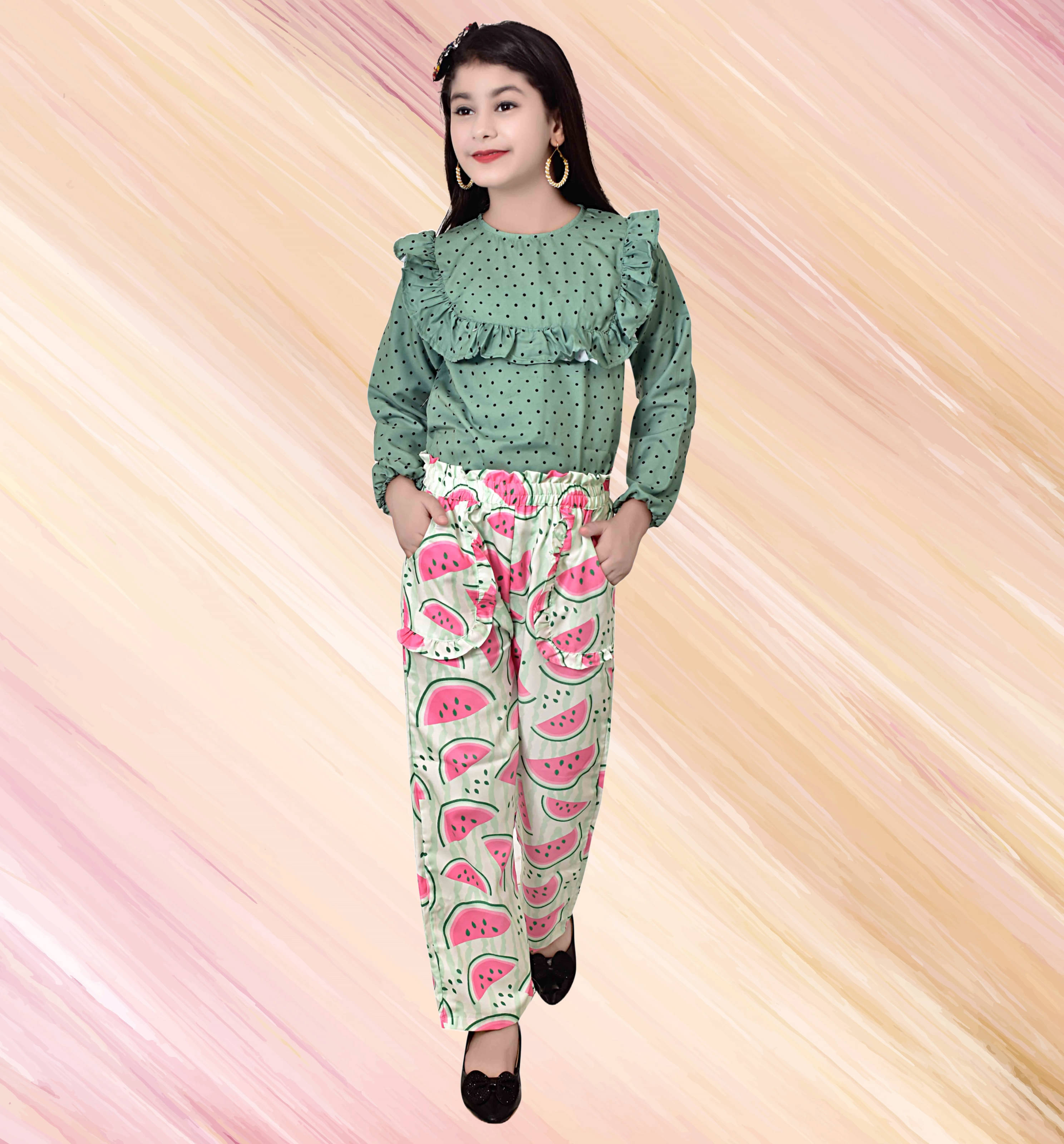     			Arshia Fashions Pack of 1 Girls Polyester Top With Pants ( Green )