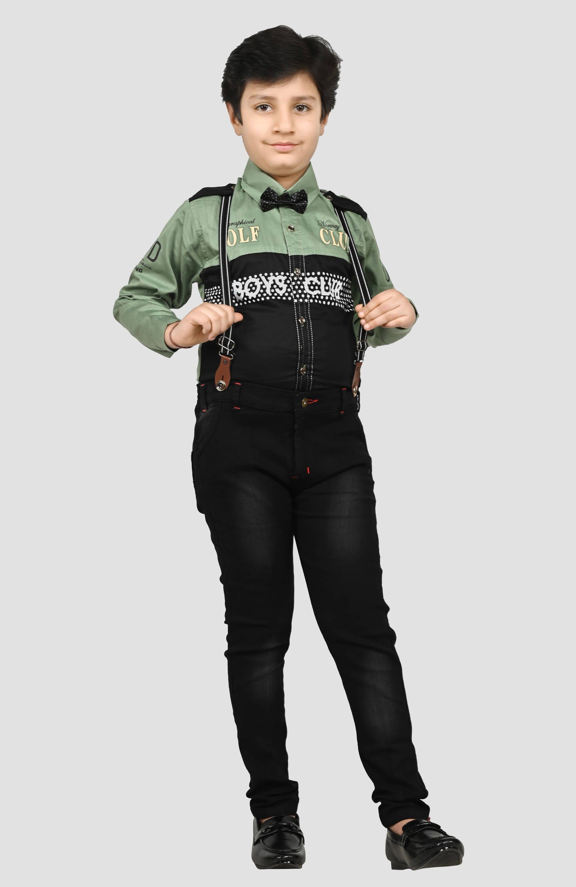 Cherry Tree Pack of 1 Boys Denim Shirt & Jeans Set ( Green )