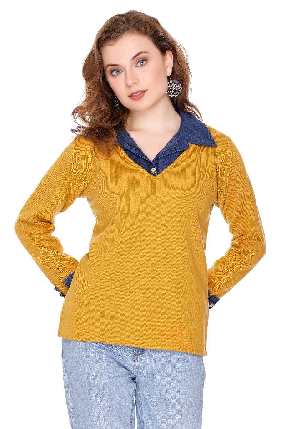 ELTHIA Women's Woollen Regular Top ( Mustard )     			ELTHIA Women's Woollen Regular Top ( Mustard )
