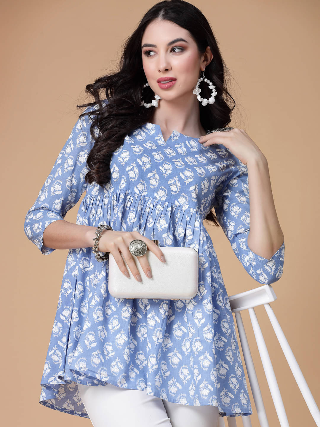 GOD BLESS Women's Cotton Peplum Top ( Blue ) GOD BLESS Women's Cotton Peplum Top ( Blue )
