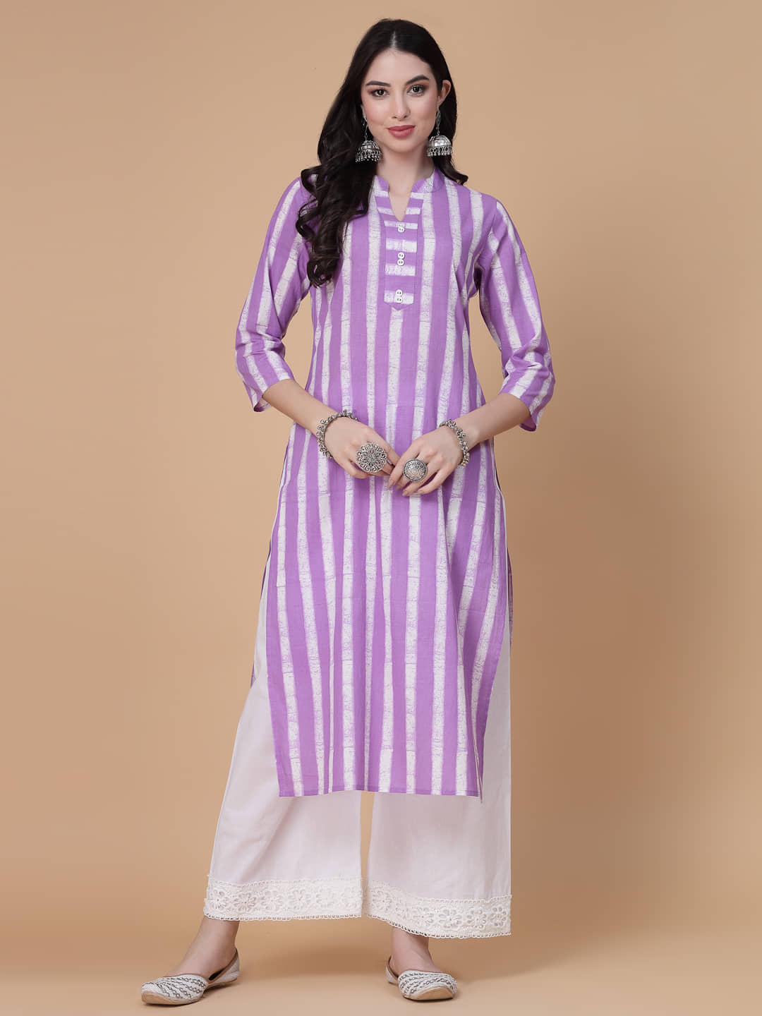 GOD BLESS Cotton Striped Straight Women's Kurti - Purple ( Pack of 1 ) - Kurtis, Tunics | Buy online on ZillyBuy