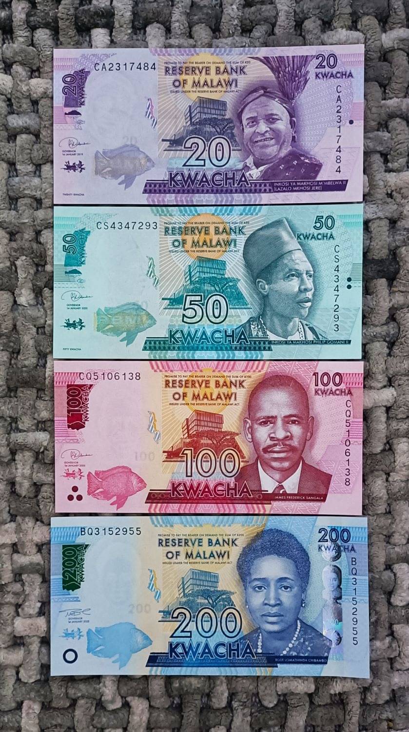     			MALAWI FOUR NOTE SET OF 20,50,100,200 KWACHA IN TOP UNC GRADE