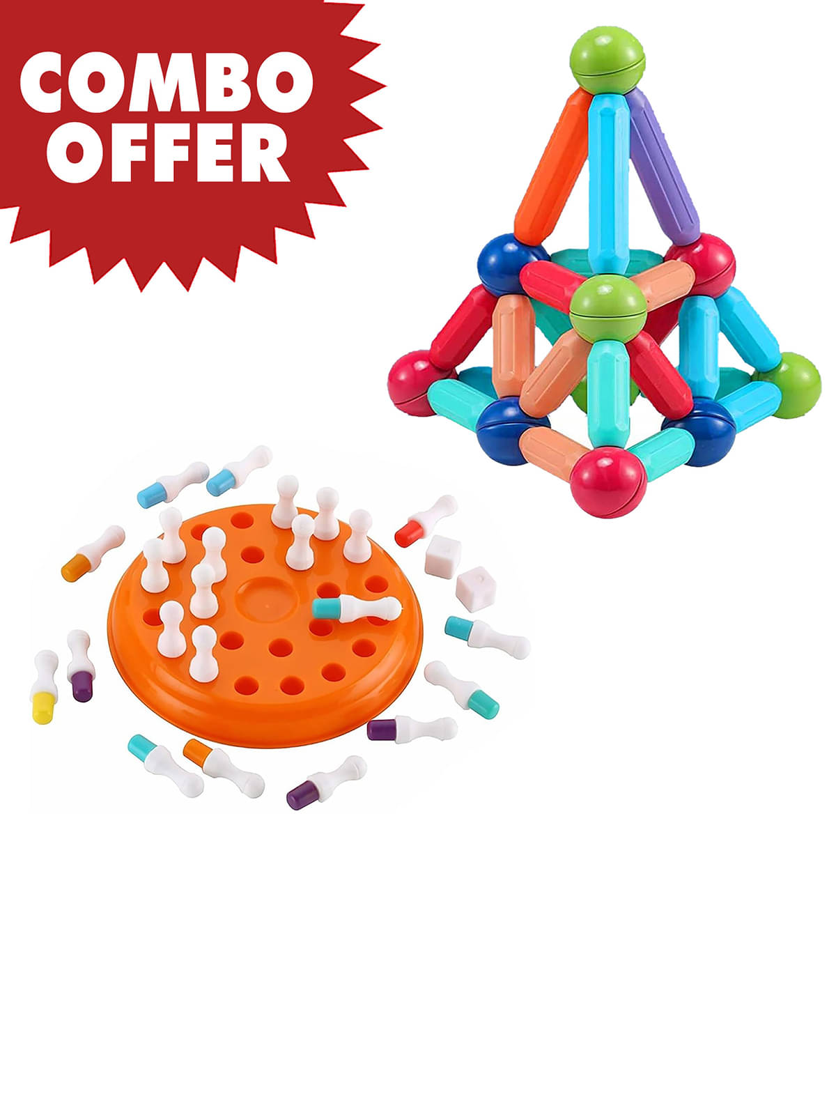     			RAINBOW RIDERS Combo Magnetic Sticks 32 pcs Building Blocks for Kids and Plastic Brain Teaser Memory Chess Game Toddlers Educational Learning Game for Girls Boys Age 2+ Years