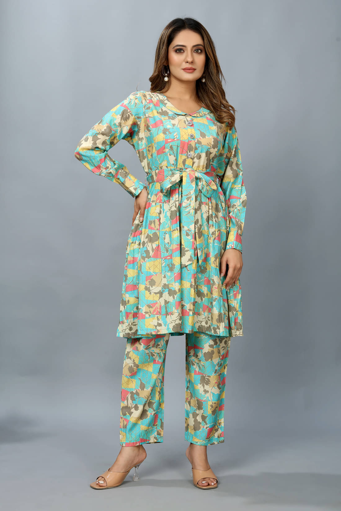     			SARRAS Women Printed A-line Kurti With Pants ( Blue )