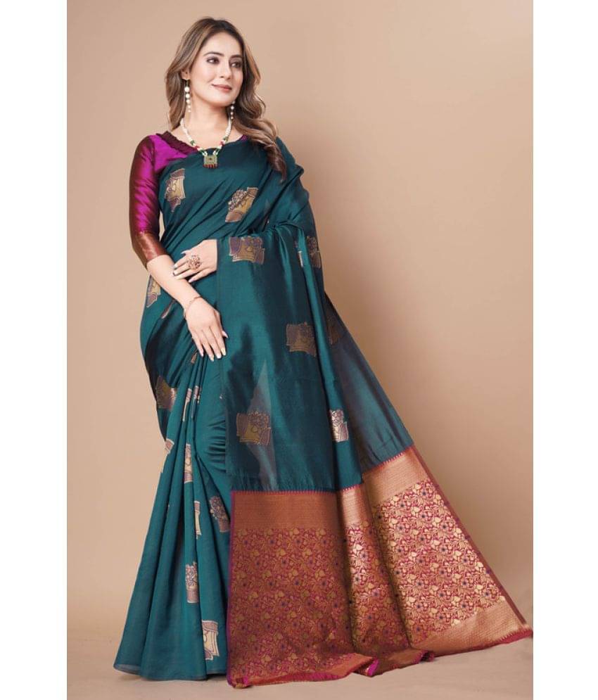     			Surat Textile Co Banarasi Silk Embellished Saree With Unstitched Blouse Piece ( Sea Green )