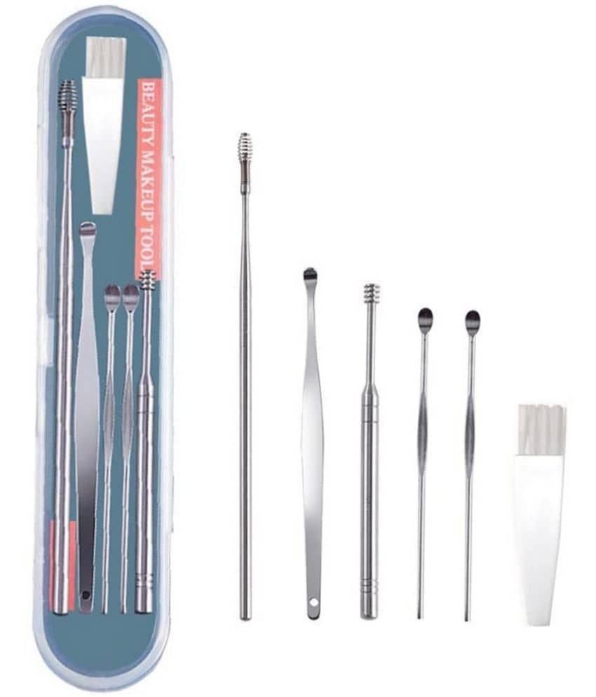 TISYAA Stainless Steel Effective Ear Wax Cleaner Kit with a Storage Box (Silver) | Remover Tool | Comfortable Ear Wax Picker | Ear Wax Cleaner for Baby and Adults | Hygiene Essentials (Pick 6 Pcs) - Pack of 1