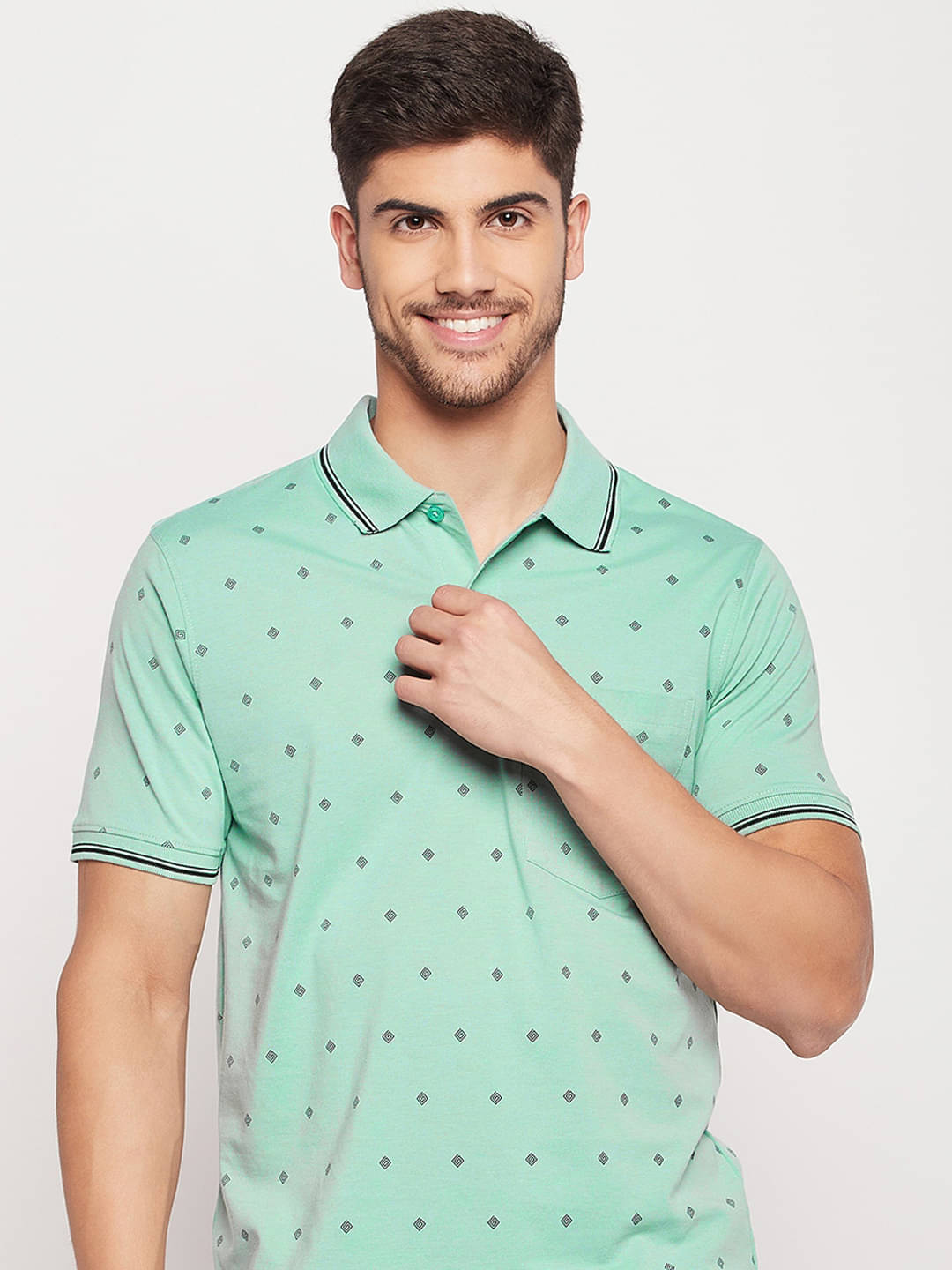 UNIBERRY Pack of 1 Cotton Blend Regular Fit Printed Half Sleeves Men's Polo T Shirt ( Mint Green ) UNIBERRY Pack of 1 Cotton Blend Regular Fit Printed Half Sleeves Men's Polo T Shirt ( Mint Green )