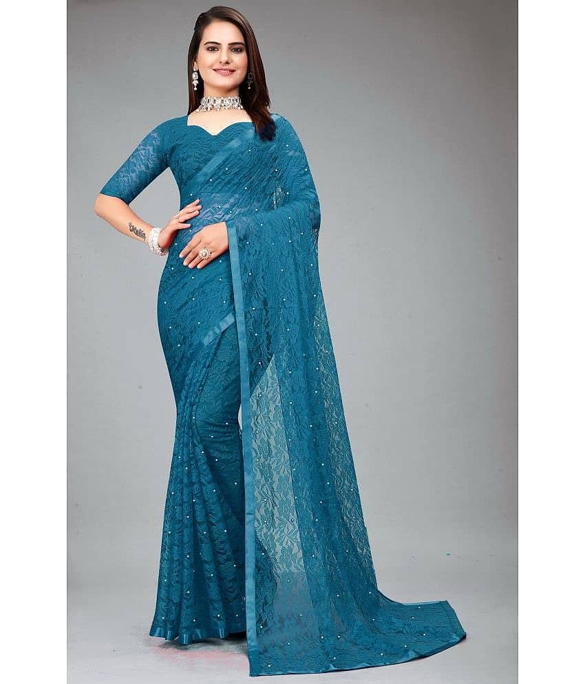 VANRAJ CREATION Brasso Self Design Saree With Unstitched Blouse Piece ( Teal ) - Sarees | Buy online on ZillyBuy
