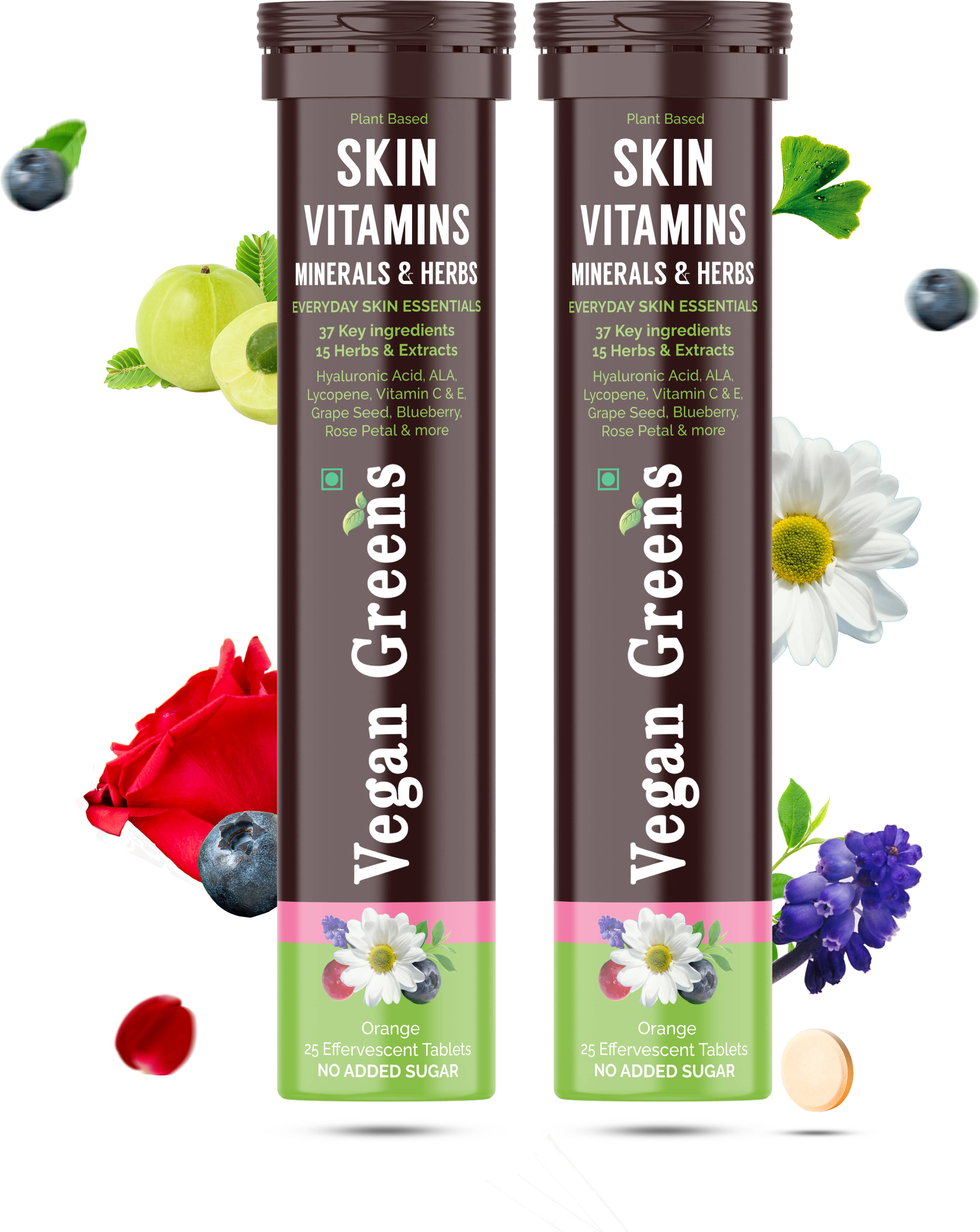 Vegan Greens 37 Skin Vitamins & Herbs, Vit. E, C, &More 50 Effervescent Tab, Orange 50 no.s Orange Minerals Tablets Vegan Greens 37 Skin Vitamins & Herbs, Vit. E, C, &More 50 Effervescent Tab, Orange 50 no.s Orange Minerals Tablets