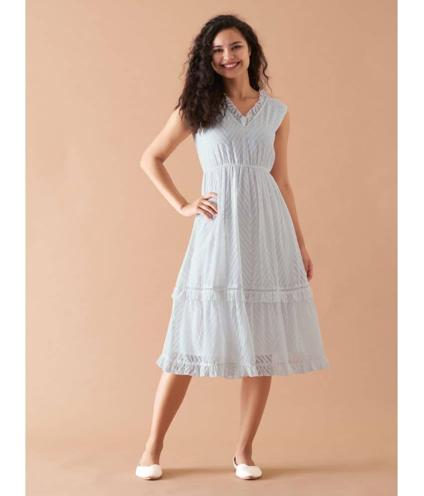 aask Women Polyester Blend Embroidered Fit & Flare Dress ( Grey Melange )