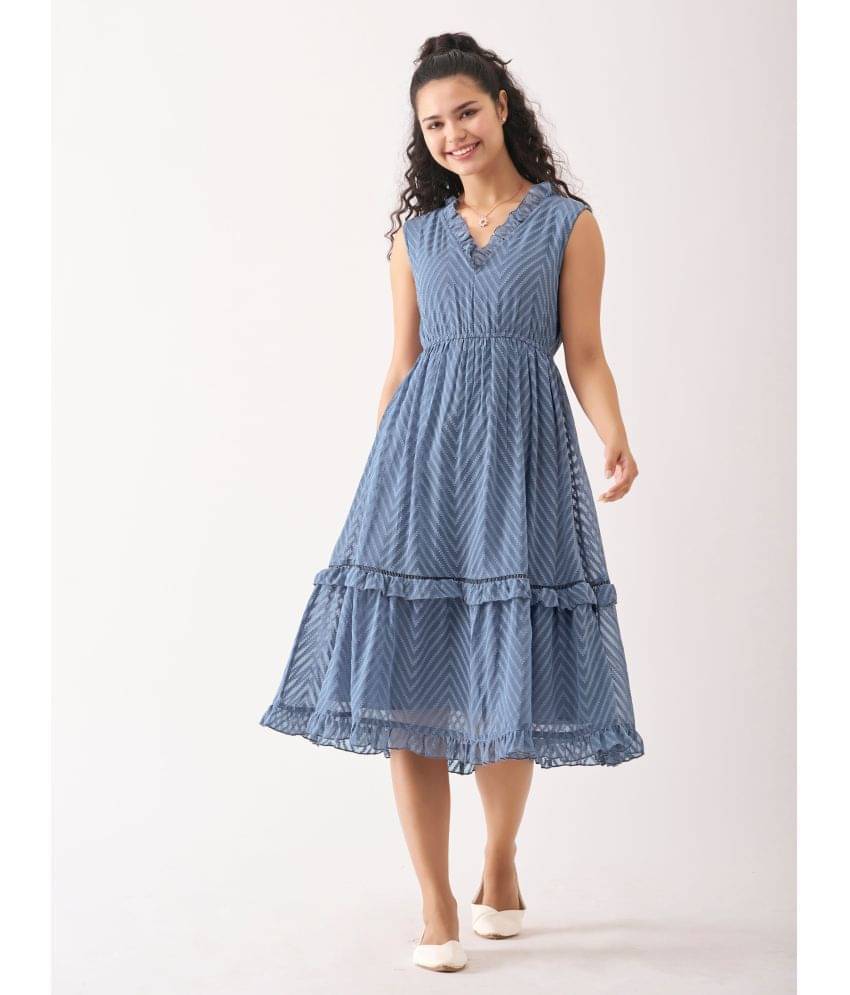     			aask Women Polyester Blend Embroidered Fit & Flare Dress ( Silver )