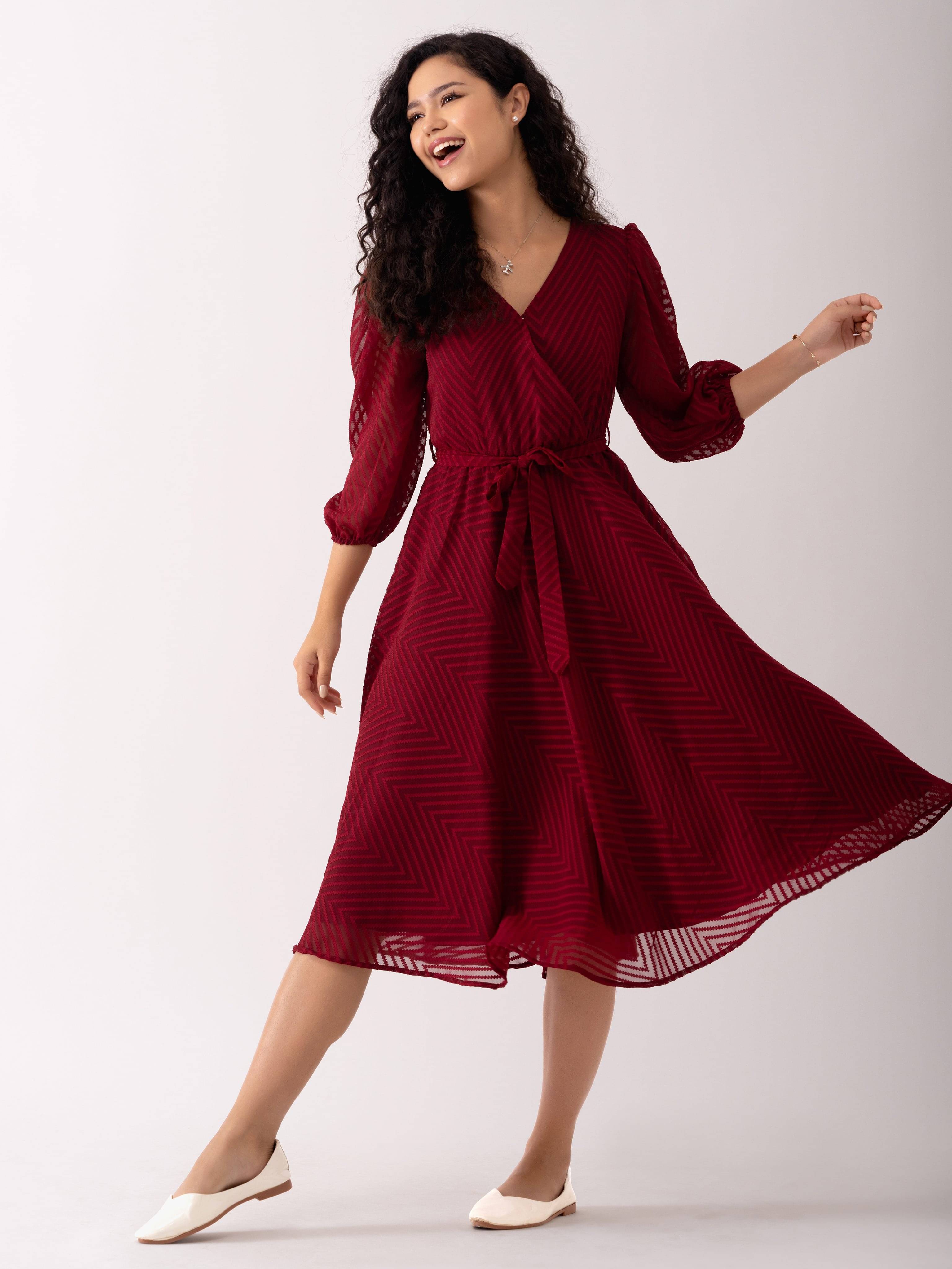 aask Women Polyester Blend Embroidered Fit & Flare Dress ( Maroon ) aask Women Polyester Blend Embroidered Fit & Flare Dress ( Maroon )
