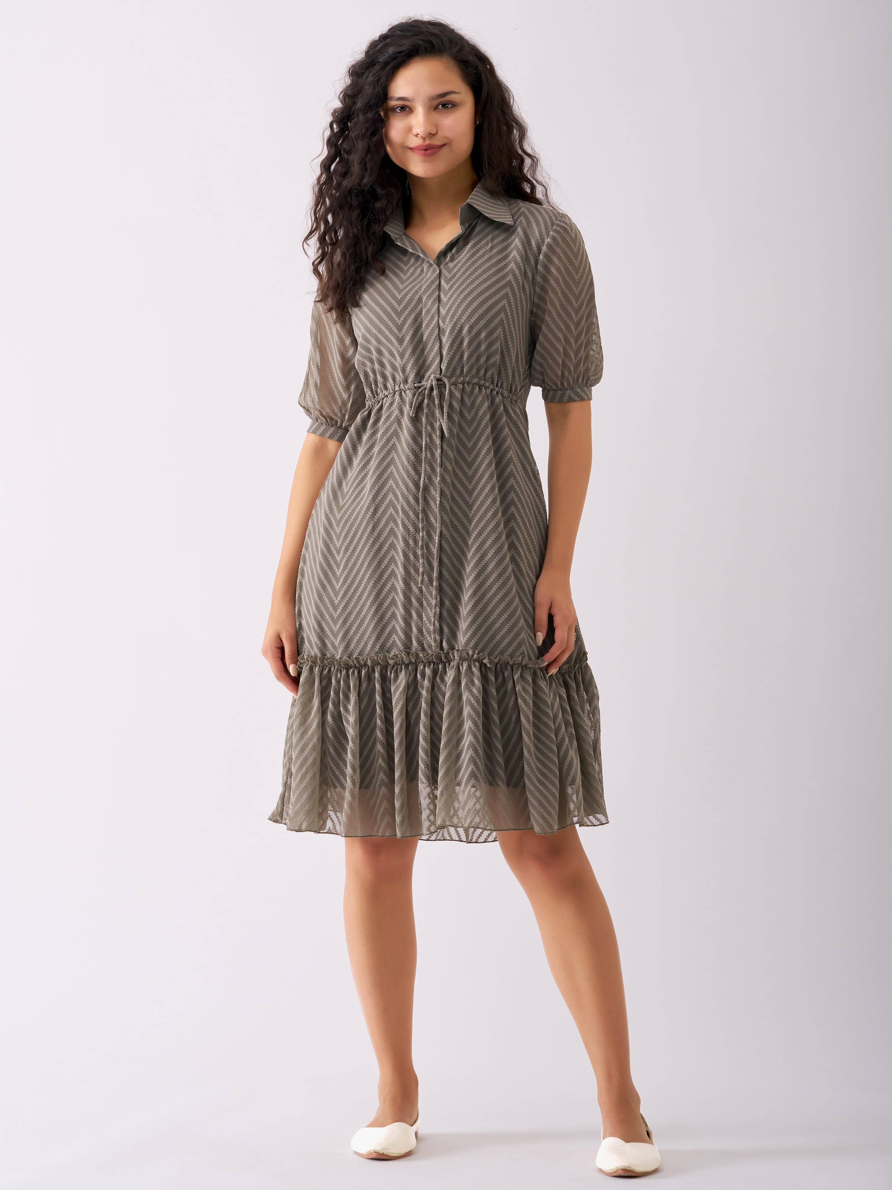 aask Polyester Blend Embroidered Knee Length Women's Fit & Flare Dress - Grey ( Pack of 1 ) aask Polyester Blend Embroidered Knee Length Women's Fit & Flare Dress - Grey ( Pack of 1 )