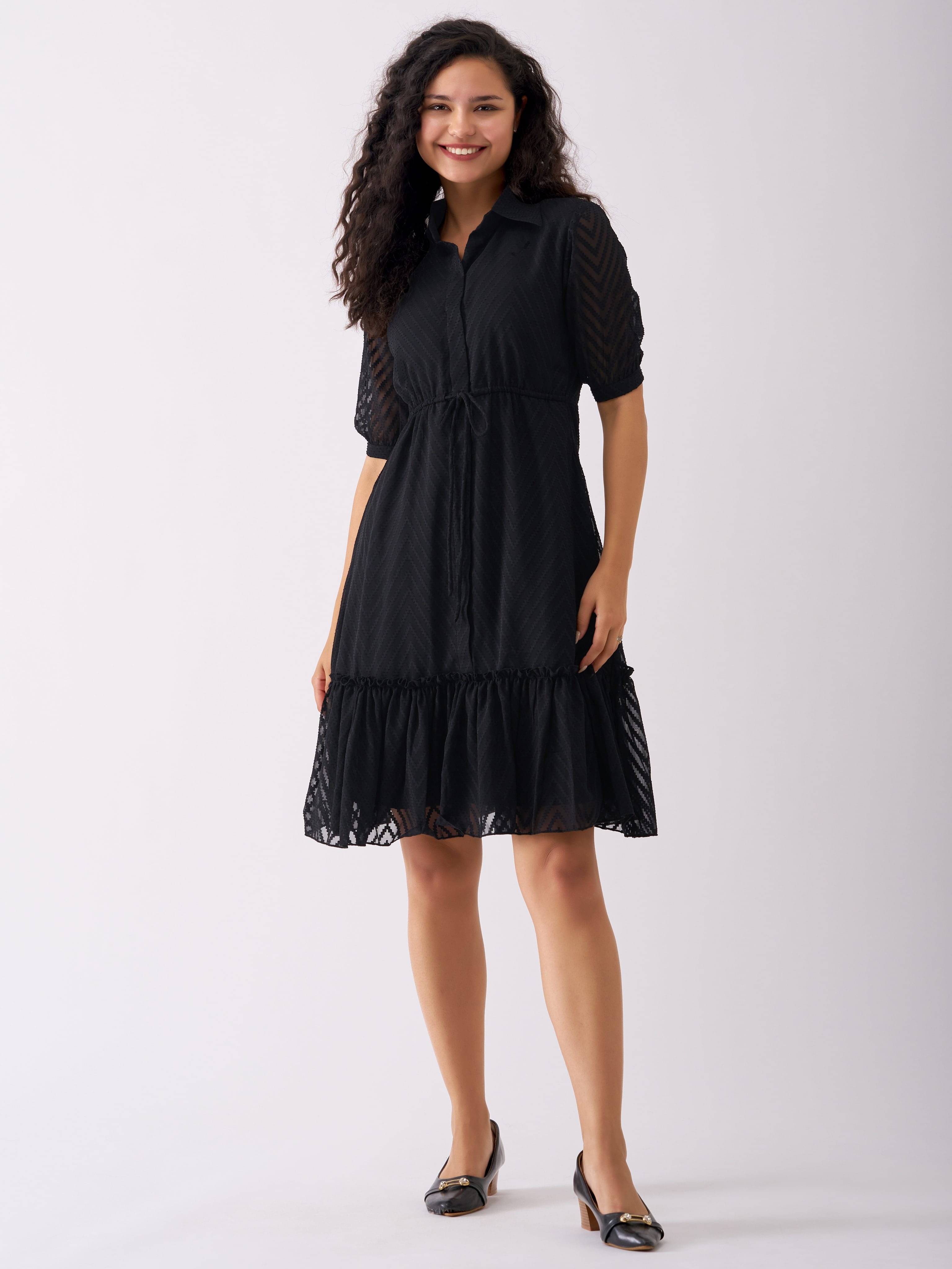     			aask Polyester Blend Embroidered Knee Length Women's Fit & Flare Dress - Black ( Pack of 1 )