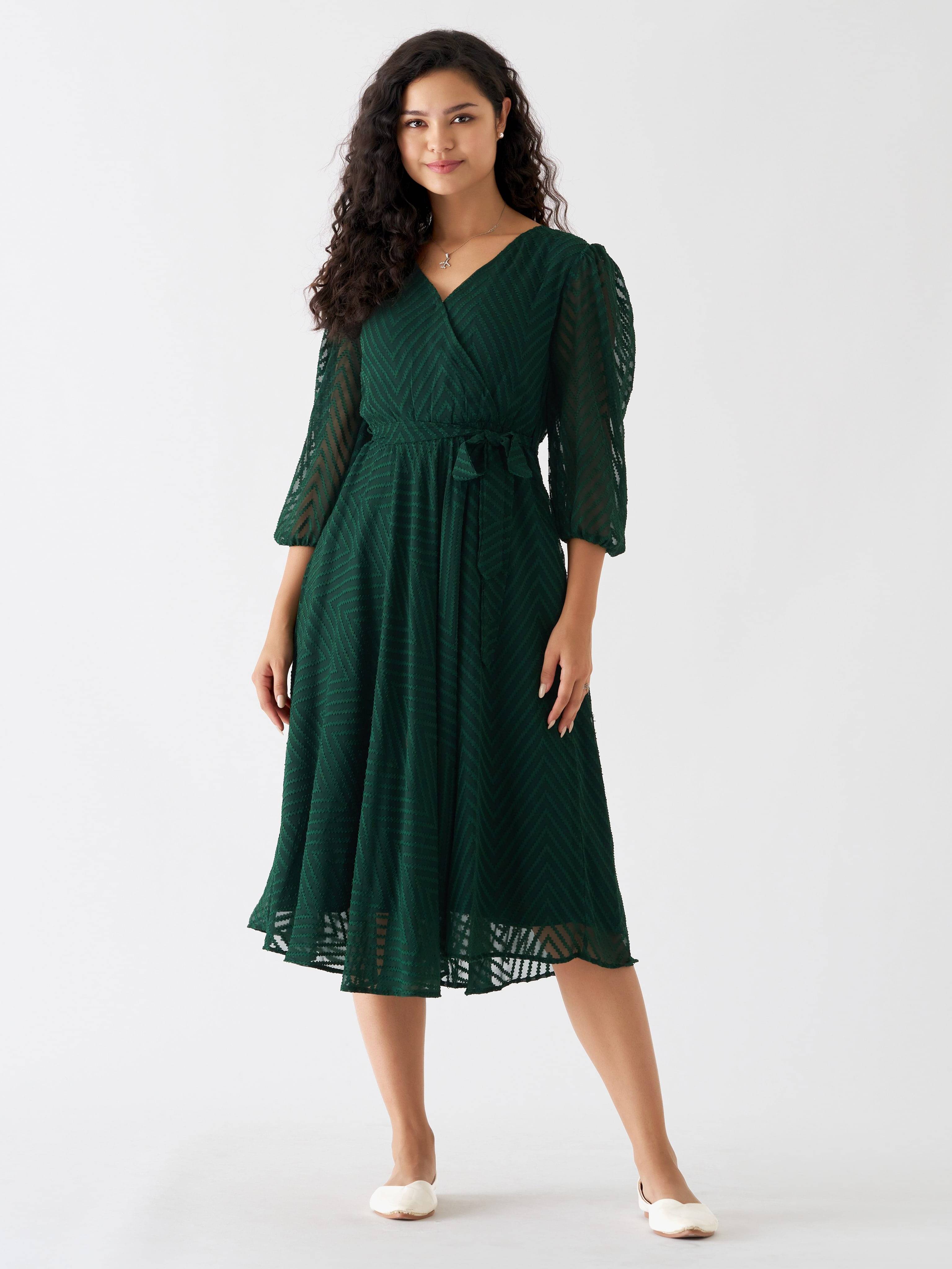 aask Women Polyester Blend Embroidered Fit & Flare Dress ( Green ) aask Women Polyester Blend Embroidered Fit & Flare Dress ( Green )