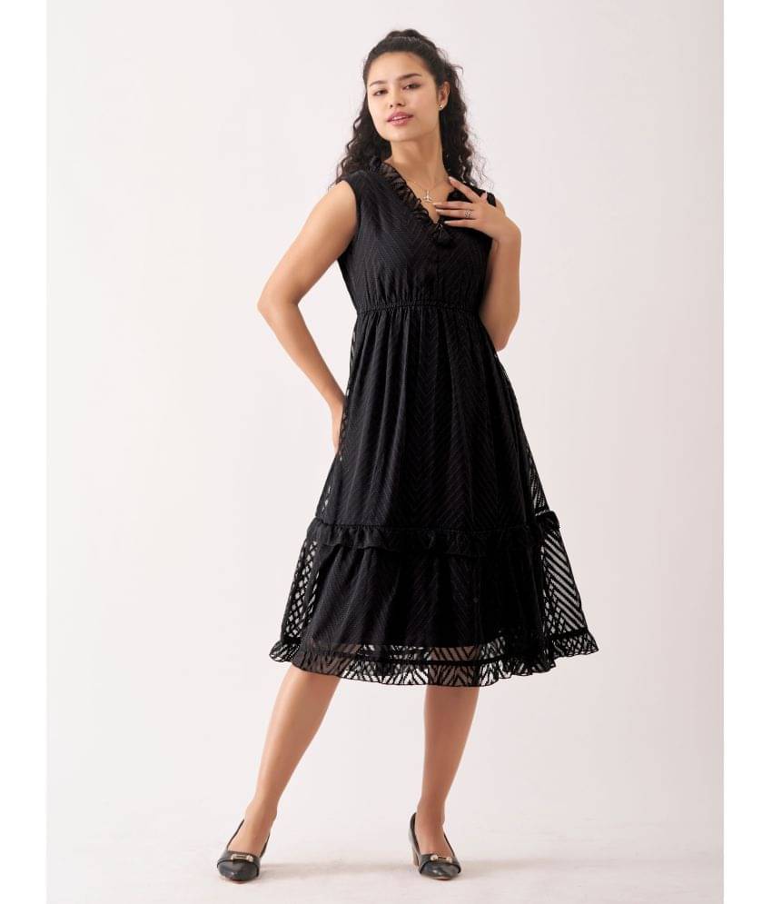 aask Women Polyester Blend Embroidered Fit & Flare Dress ( Black ) aask Women Polyester Blend Embroidered Fit & Flare Dress ( Black )