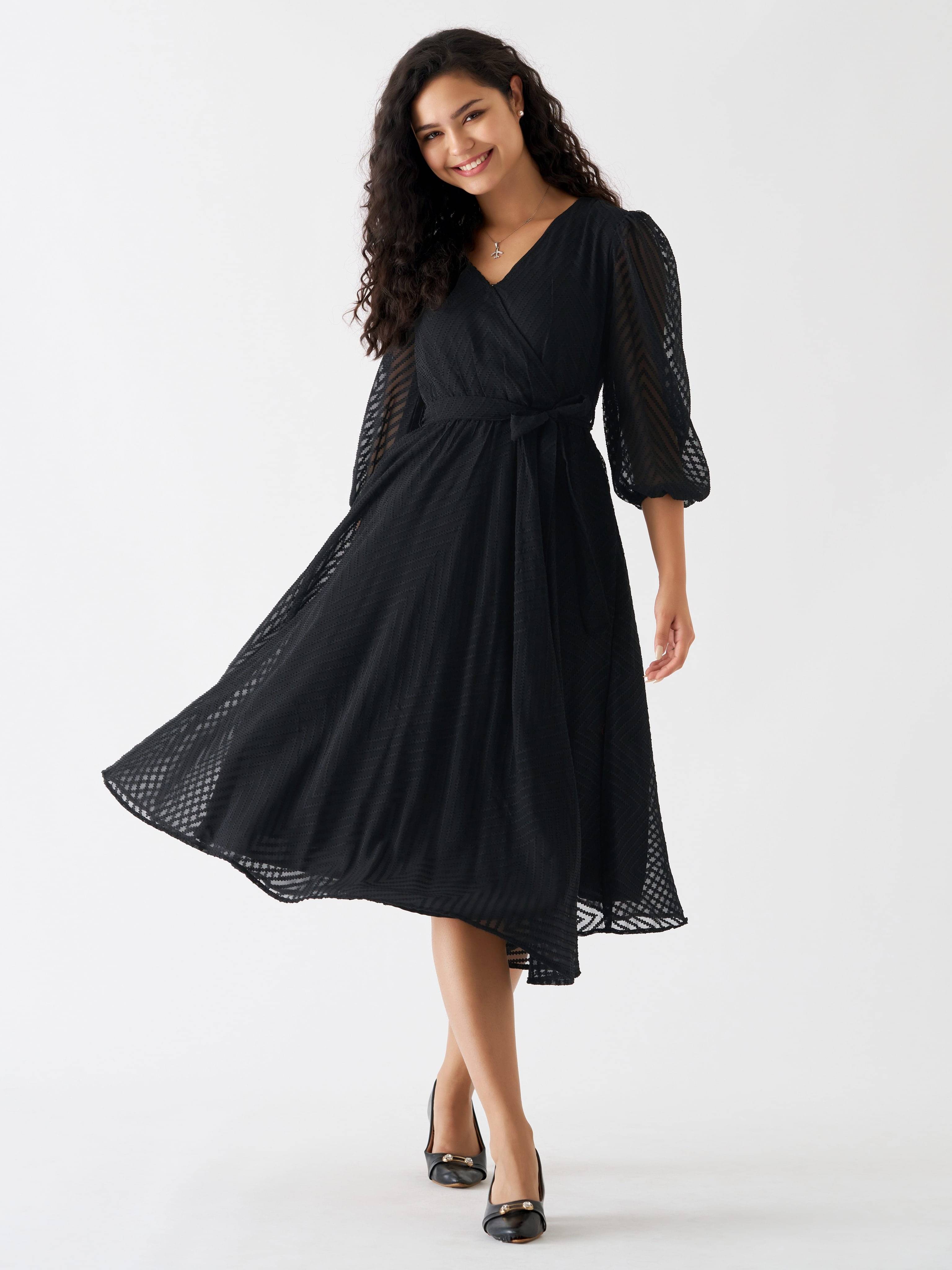 aask Women Polyester Blend Embroidered Fit & Flare Dress ( Black ) aask Women Polyester Blend Embroidered Fit & Flare Dress ( Black )