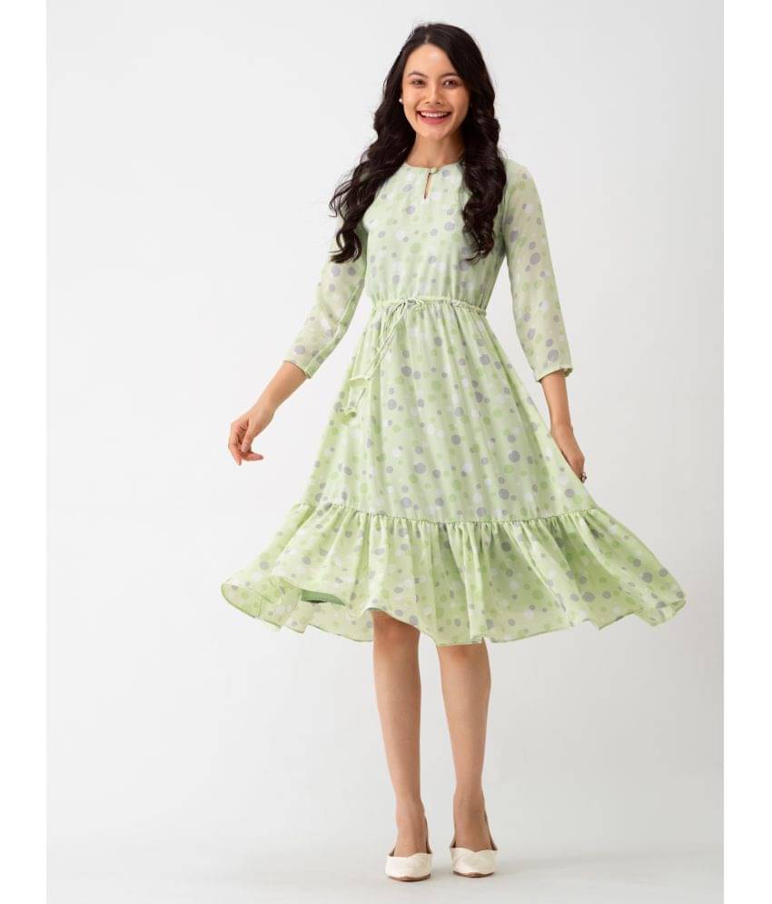 aask Polyester Blend Printed Knee Length Women's Fit & Flare Dress - Sea Green ( Pack of 1 )     			aask Polyester Blend Printed Knee Length Women's Fit & Flare Dress - Sea Green ( Pack of 1 )