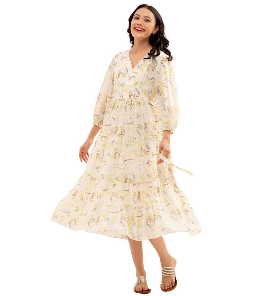 aask Polyester Blend Printed Knee Length Women's Fit & Flare Dress - Coral ( Pack of 1 )