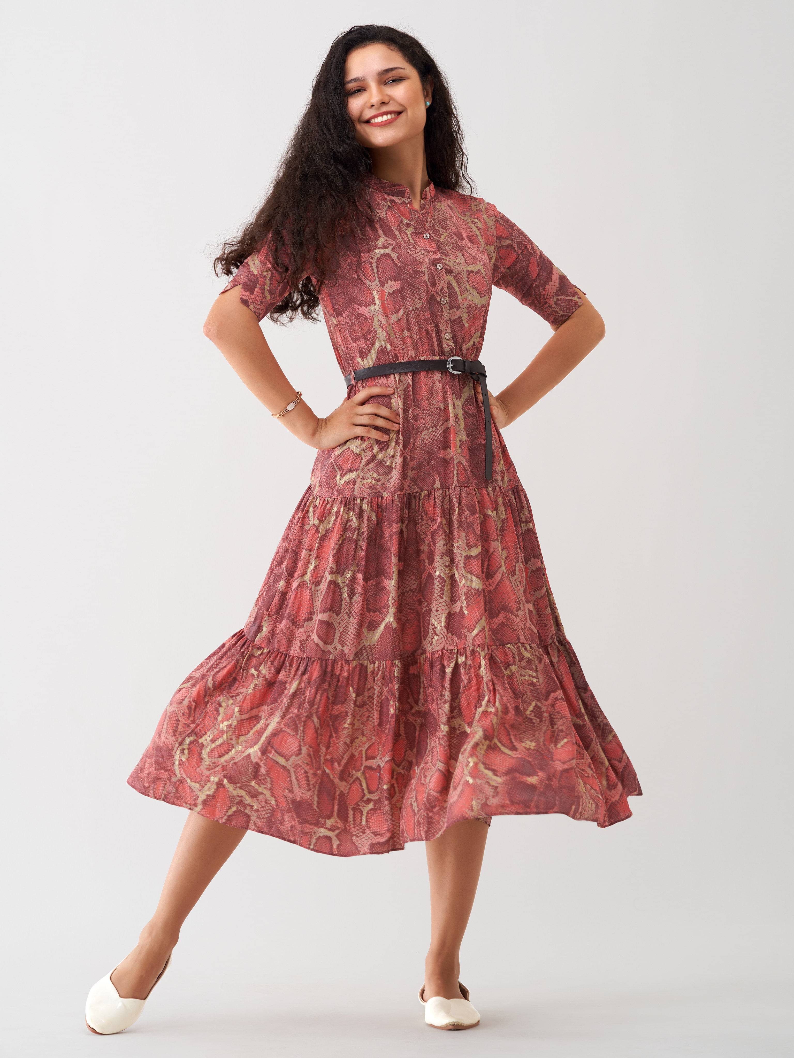 aask Polyester Blend Printed Knee Length Women's Fit & Flare Dress - Peach ( Pack of 1 ) aask Polyester Blend Printed Knee Length Women's Fit & Flare Dress - Peach ( Pack of 1 )