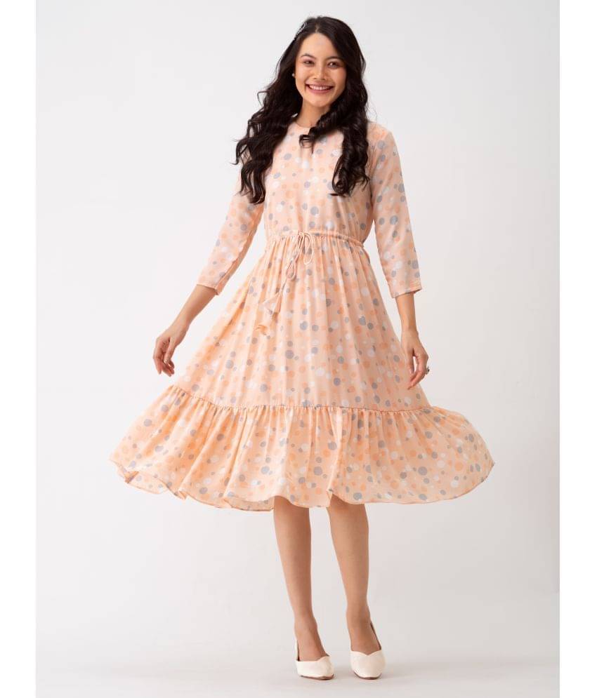     			aask Polyester Blend Printed Knee Length Women's Fit & Flare Dress - Orange ( Pack of 1 )