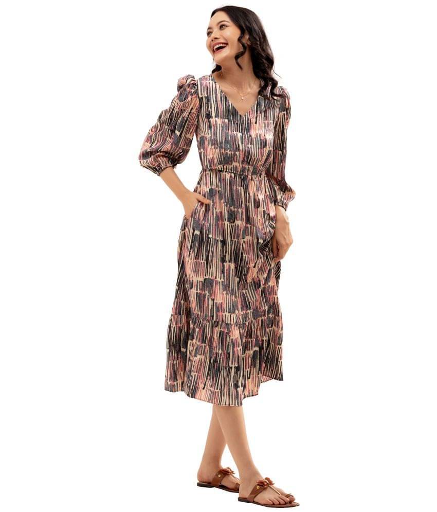     			aask Polyester Blend Printed Knee Length Women's Fit & Flare Dress - Coffee ( Pack of 1 )