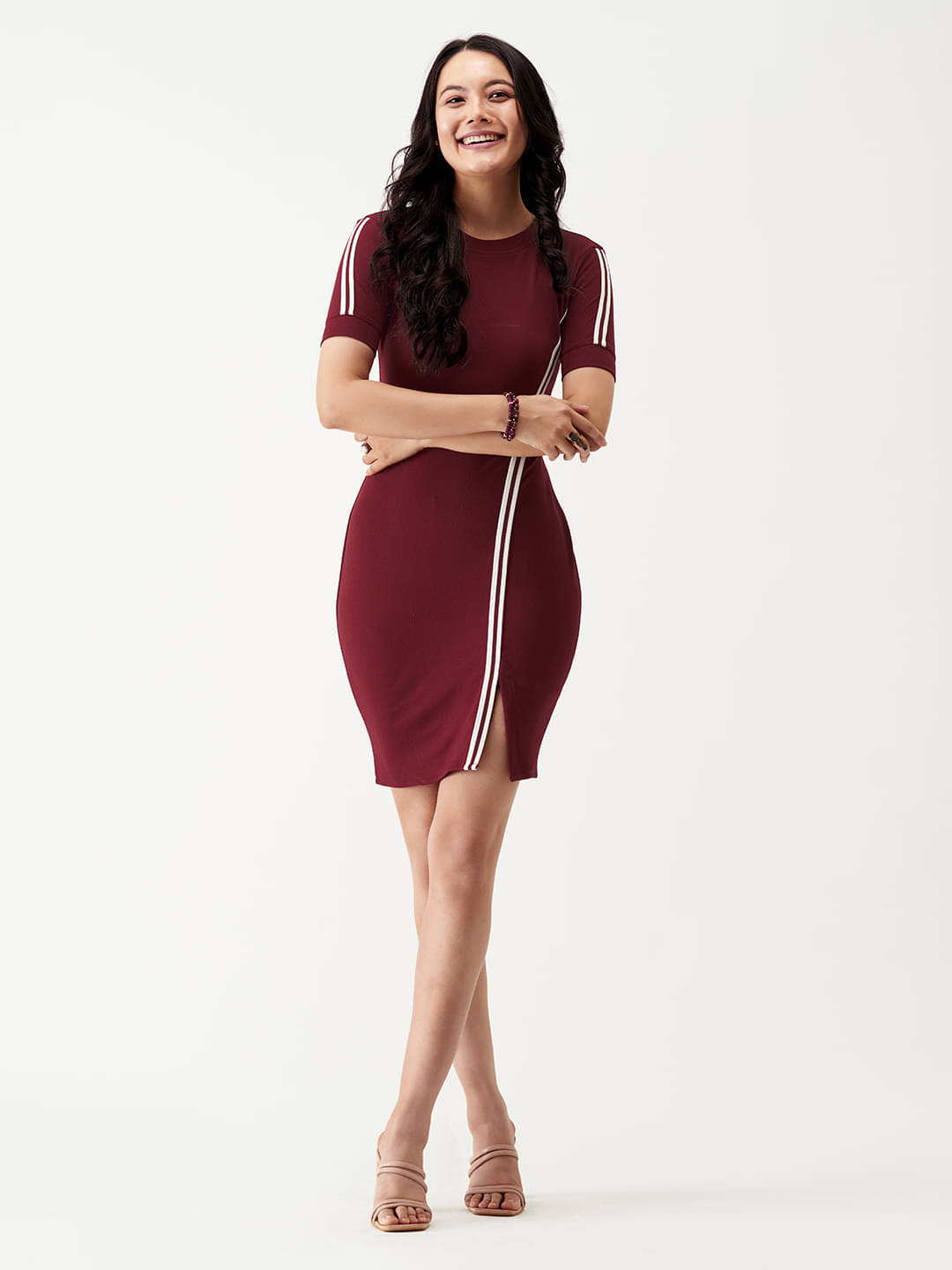     			aask Women Polyester Blend Solid Fit & Flare Dress ( Maroon )