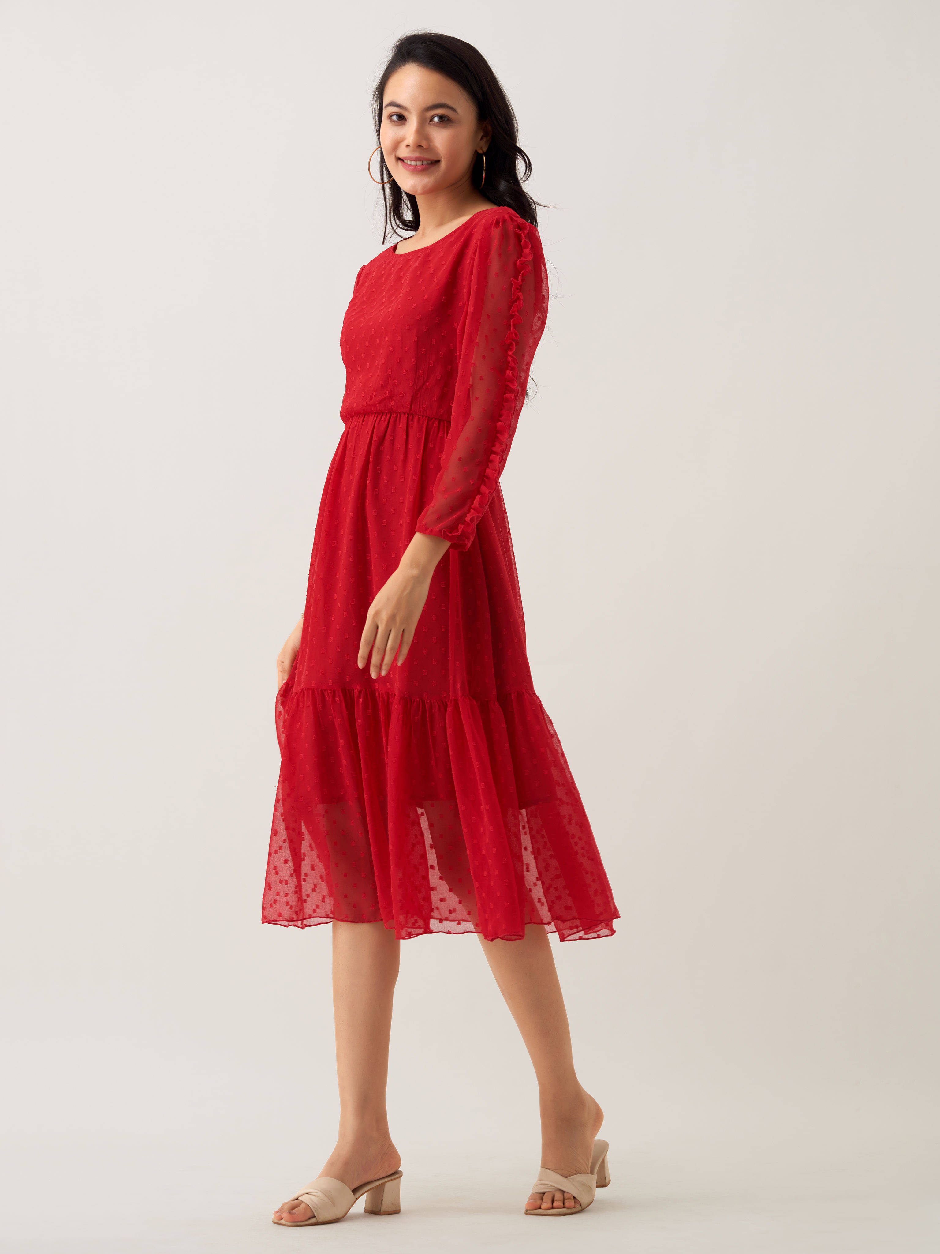 aask Polyester Blend Solid Knee Length Women's Fit & Flare Dress - Red ( Pack of 1 ) aask Polyester Blend Solid Knee Length Women's Fit & Flare Dress - Red ( Pack of 1 )