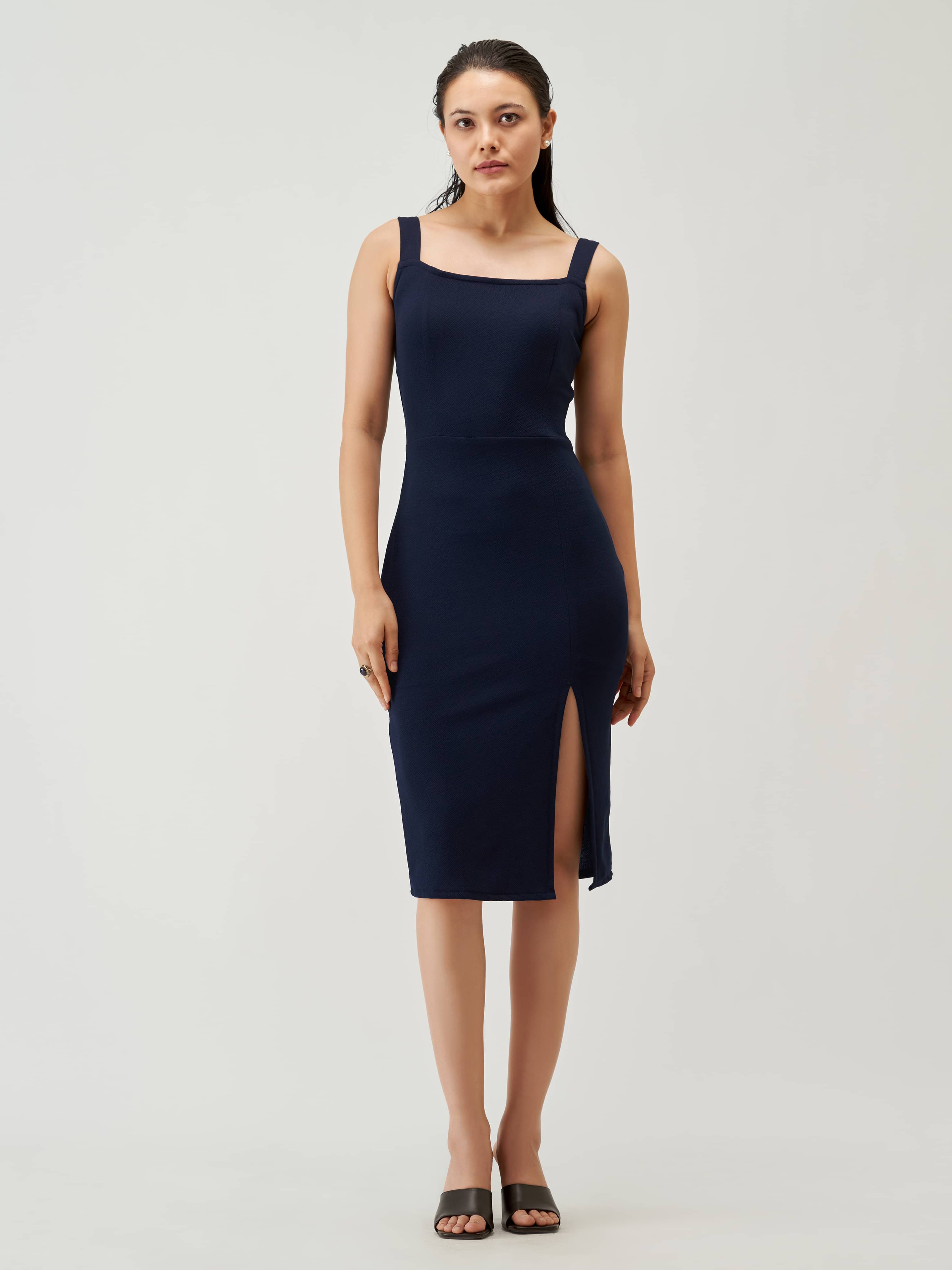 aask Polyester Blend Solid Knee Length Women's Fit & Flare Dress - Navy Blue ( Pack of 1 ) aask Polyester Blend Solid Knee Length Women's Fit & Flare Dress - Navy Blue ( Pack of 1 )