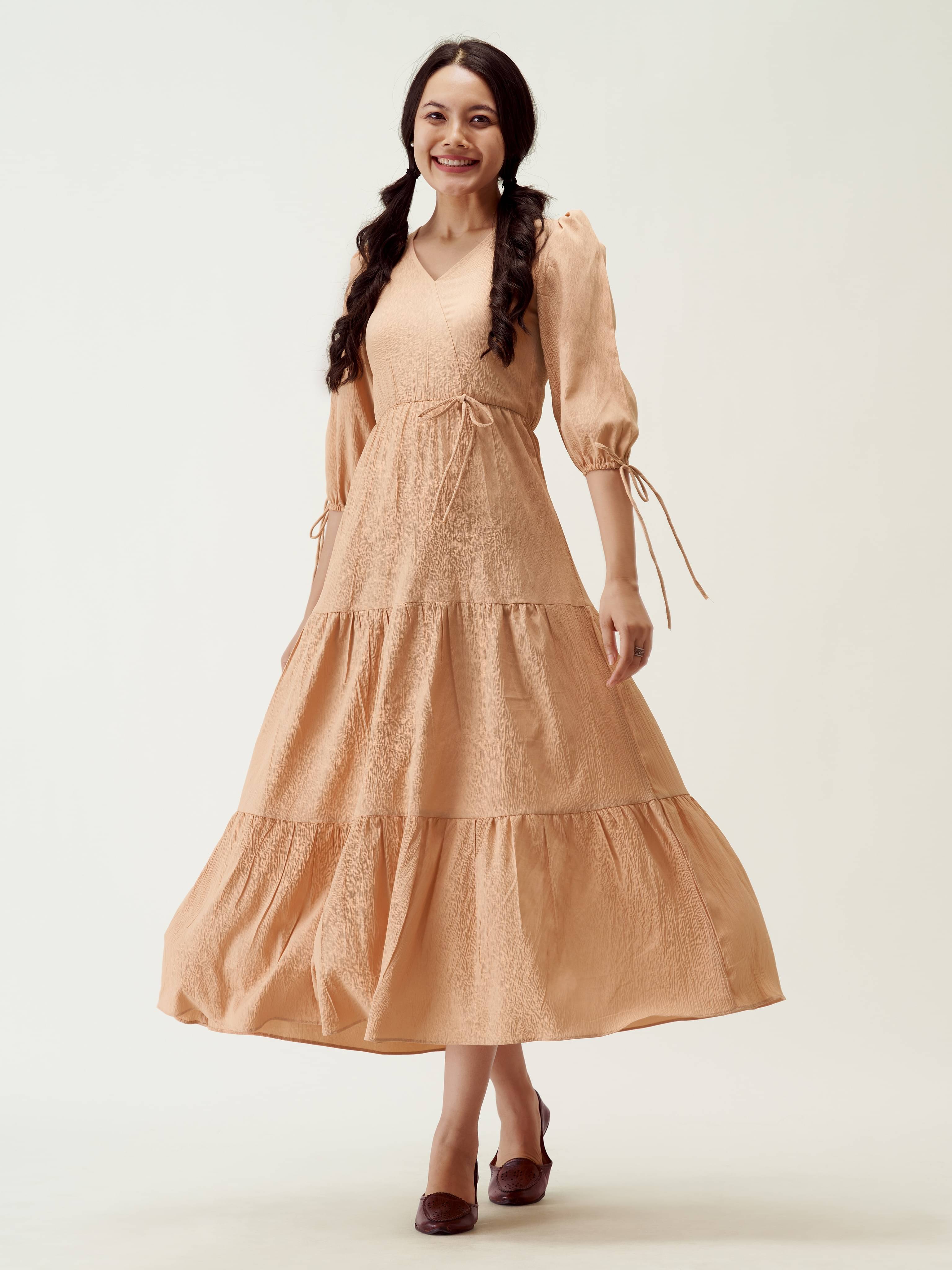 aask Women Polyester Blend Solid Fit & Flare Dress ( Cream ) aask Women Polyester Blend Solid Fit & Flare Dress ( Cream )