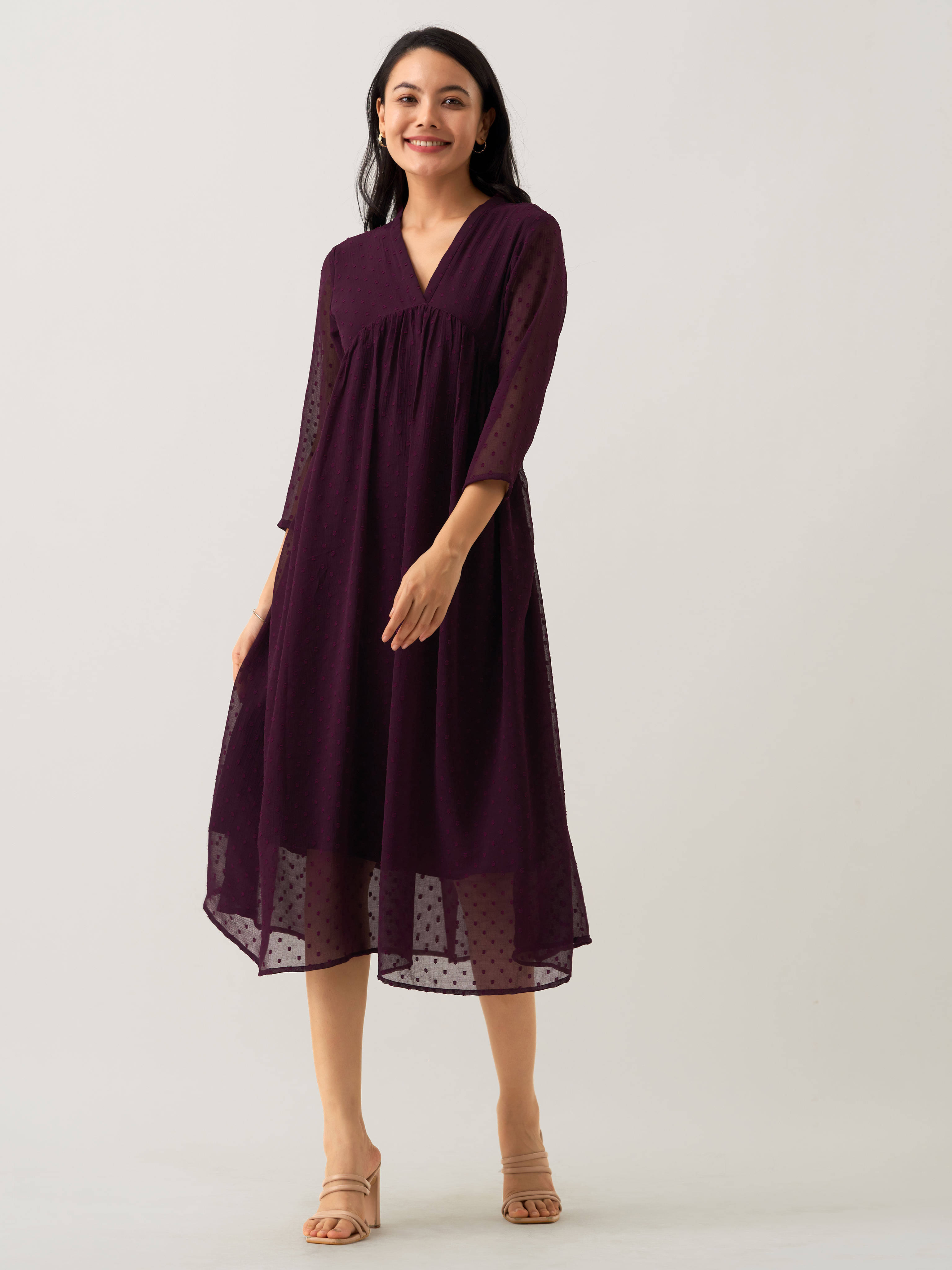aask Women Polyester Blend Solid Fit & Flare Dress ( Wine ) aask Women Polyester Blend Solid Fit & Flare Dress ( Wine )