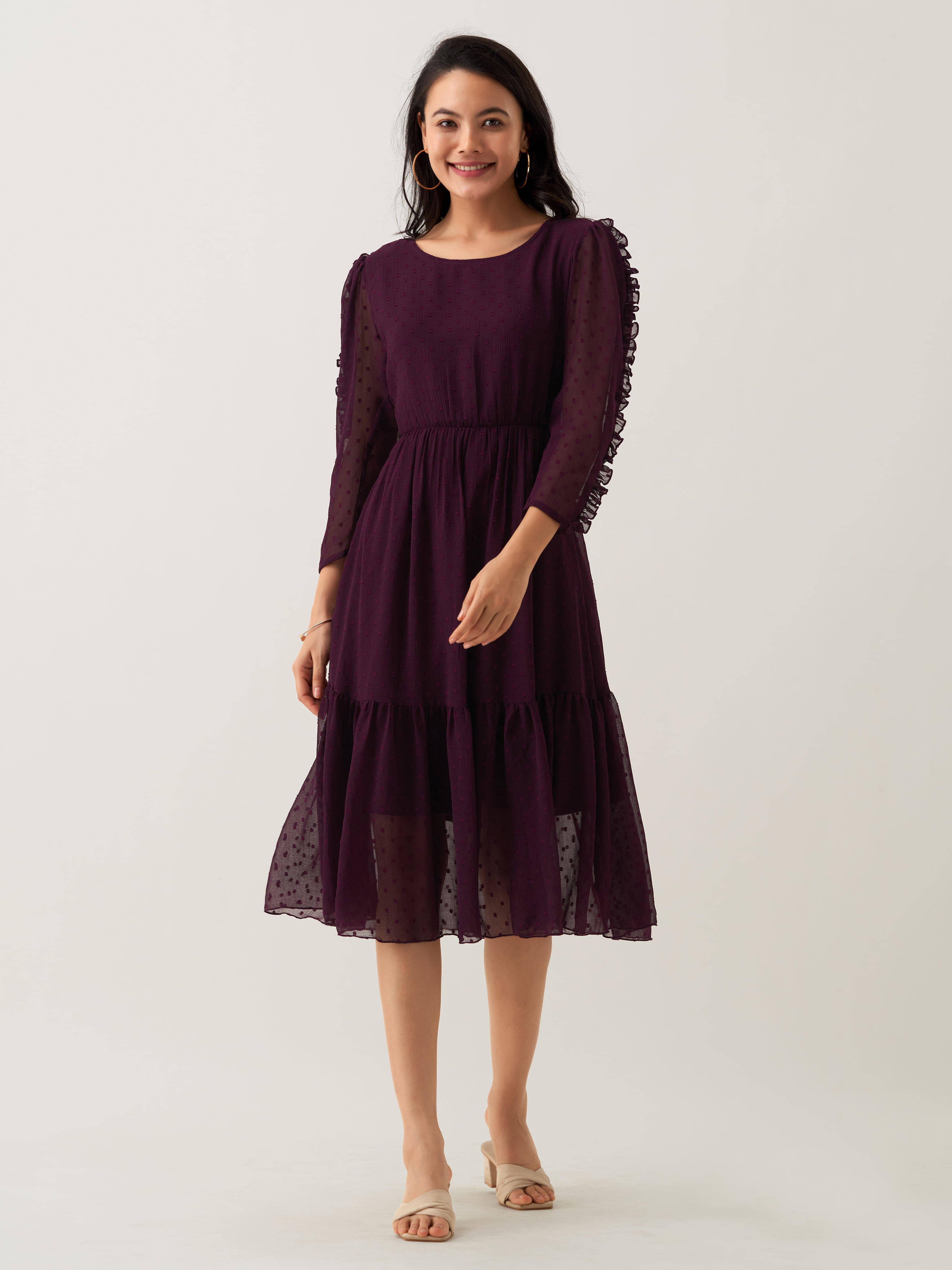     			aask Polyester Blend Solid Knee Length Women's Fit & Flare Dress - Purple ( Pack of 1 )