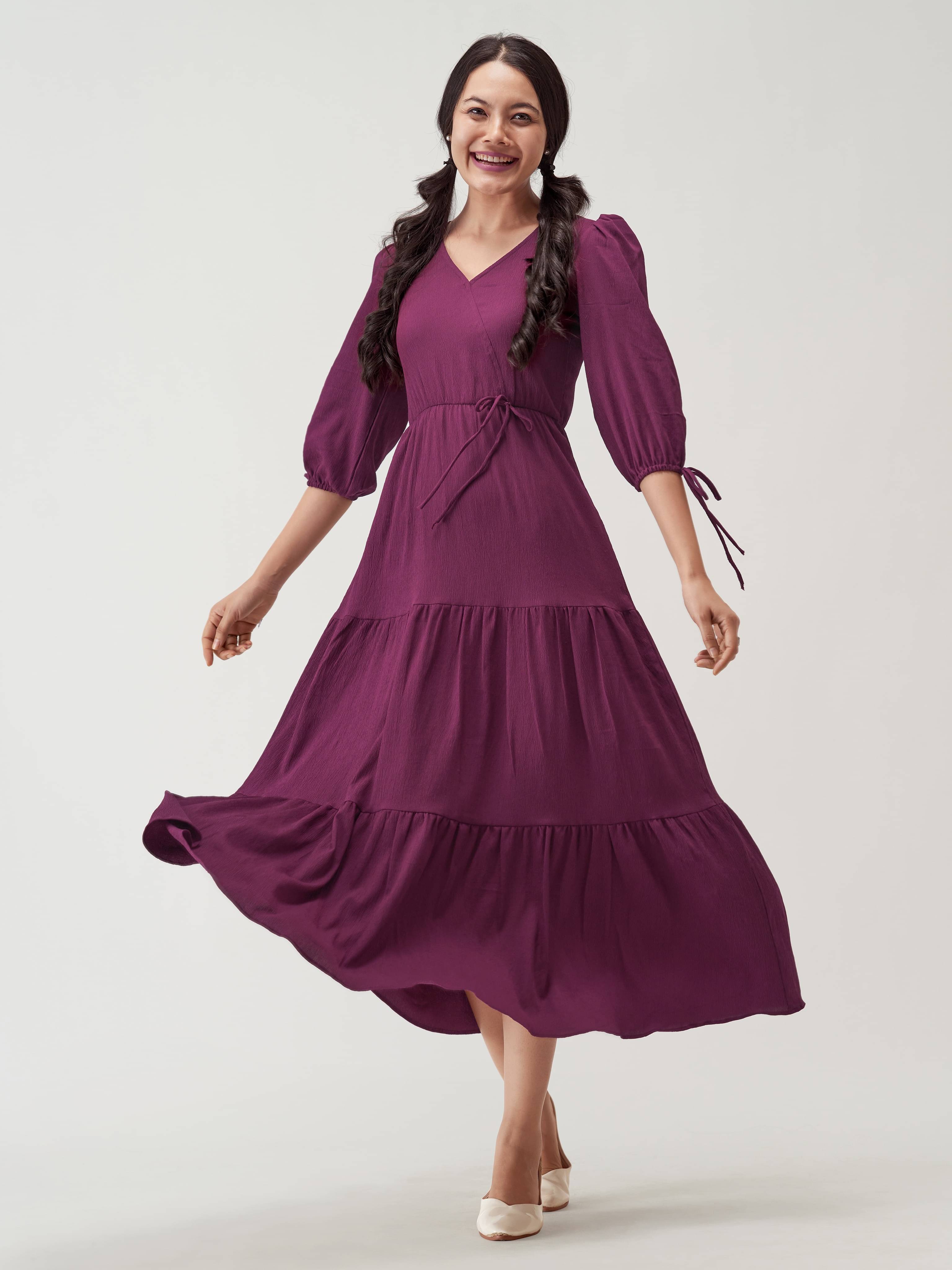 aask Women Polyester Blend Solid Fit & Flare Dress ( Wine ) aask Women Polyester Blend Solid Fit & Flare Dress ( Wine )