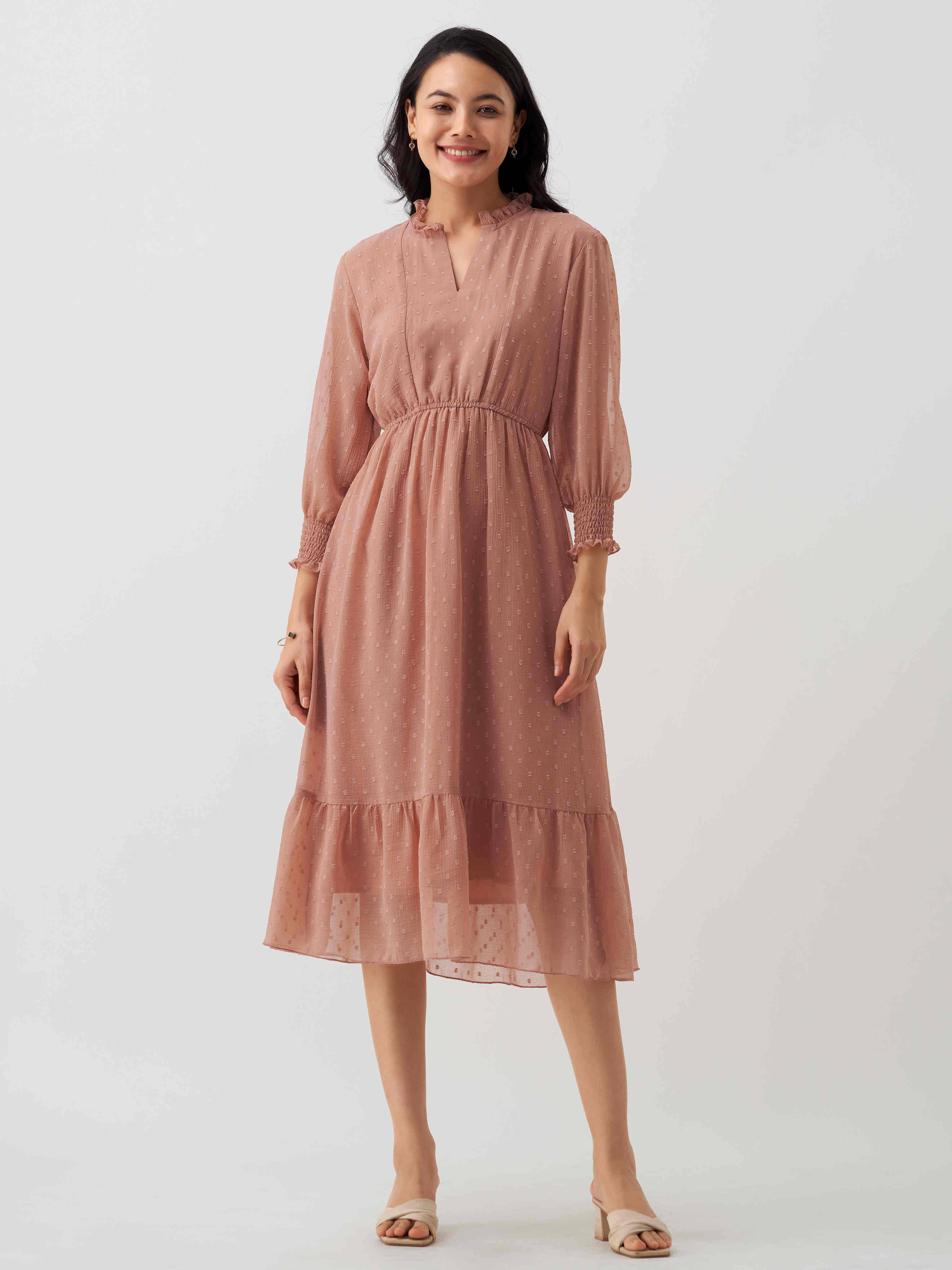     			aask Women Polyester Blend Solid Fit & Flare Dress ( Cream )
